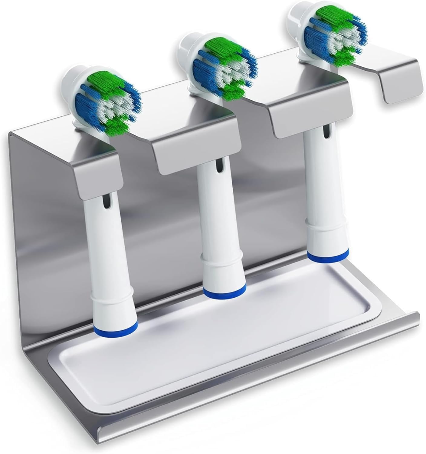 Detalle de WIETRE Portaspazzolini in acciaio inossidabile con vaschetta raccogliegocce – 3 pezzi, compatibile con Oral-B, iO, Philips Sonicare, Waterpik e Fairywill