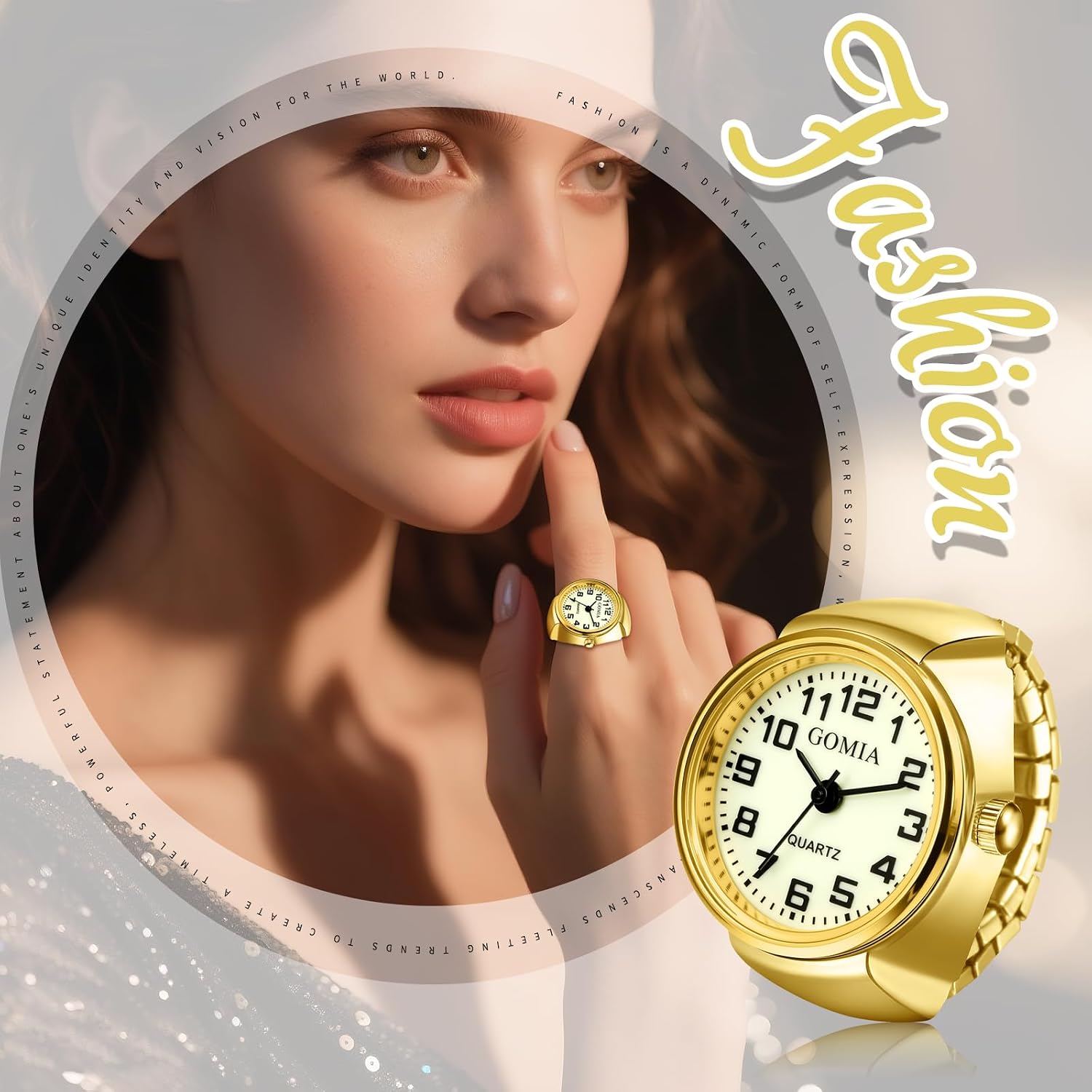 Thumbnail 6 de JewelryWe Ringuhr Fingeruhr mit elastischem Zugband – grünleuchtendes Zifferblatt, Quarzuhrwerk