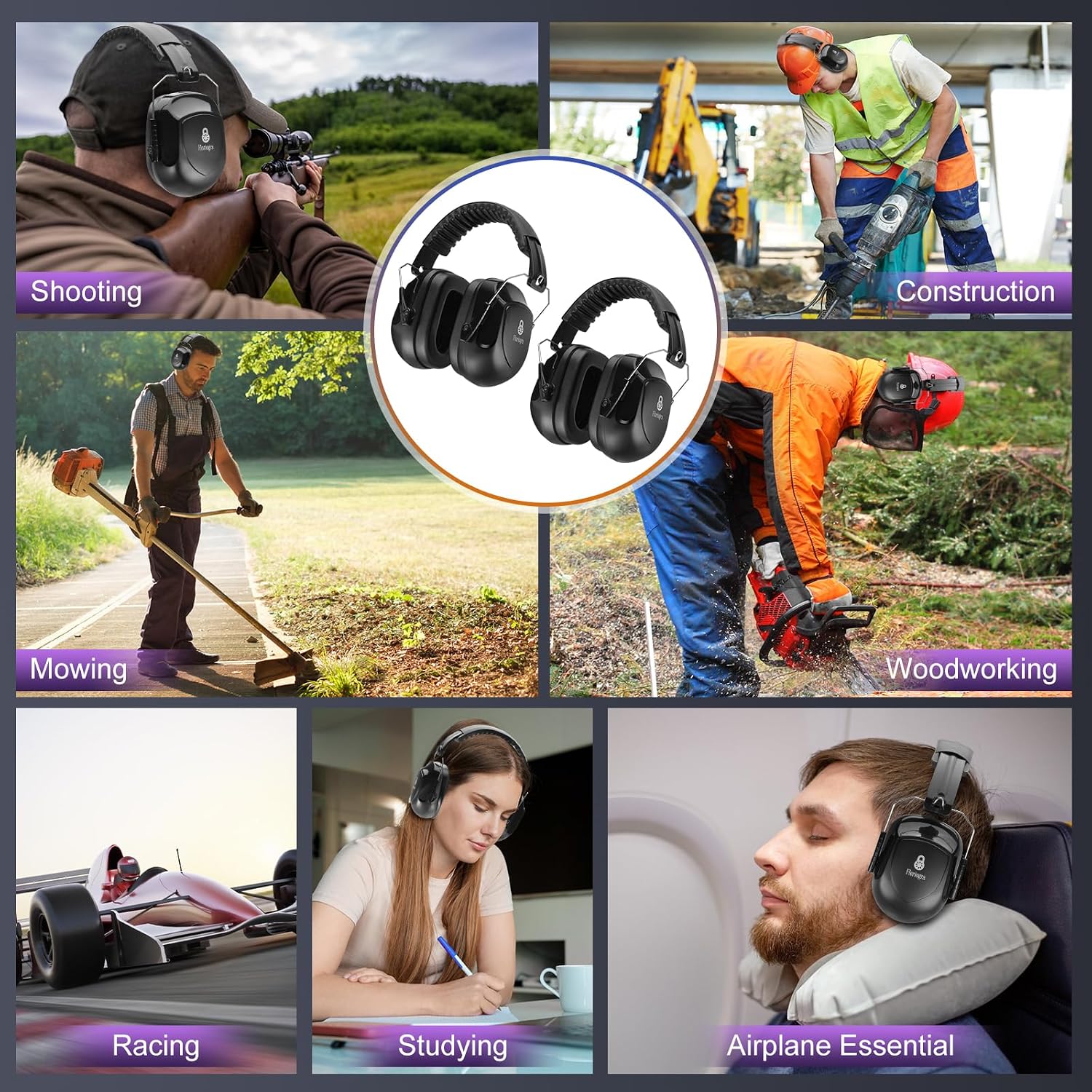 Detalle de Floriogra 2-Pack 34 dB Hearing Protection Earmuffs with Adjustable Headband