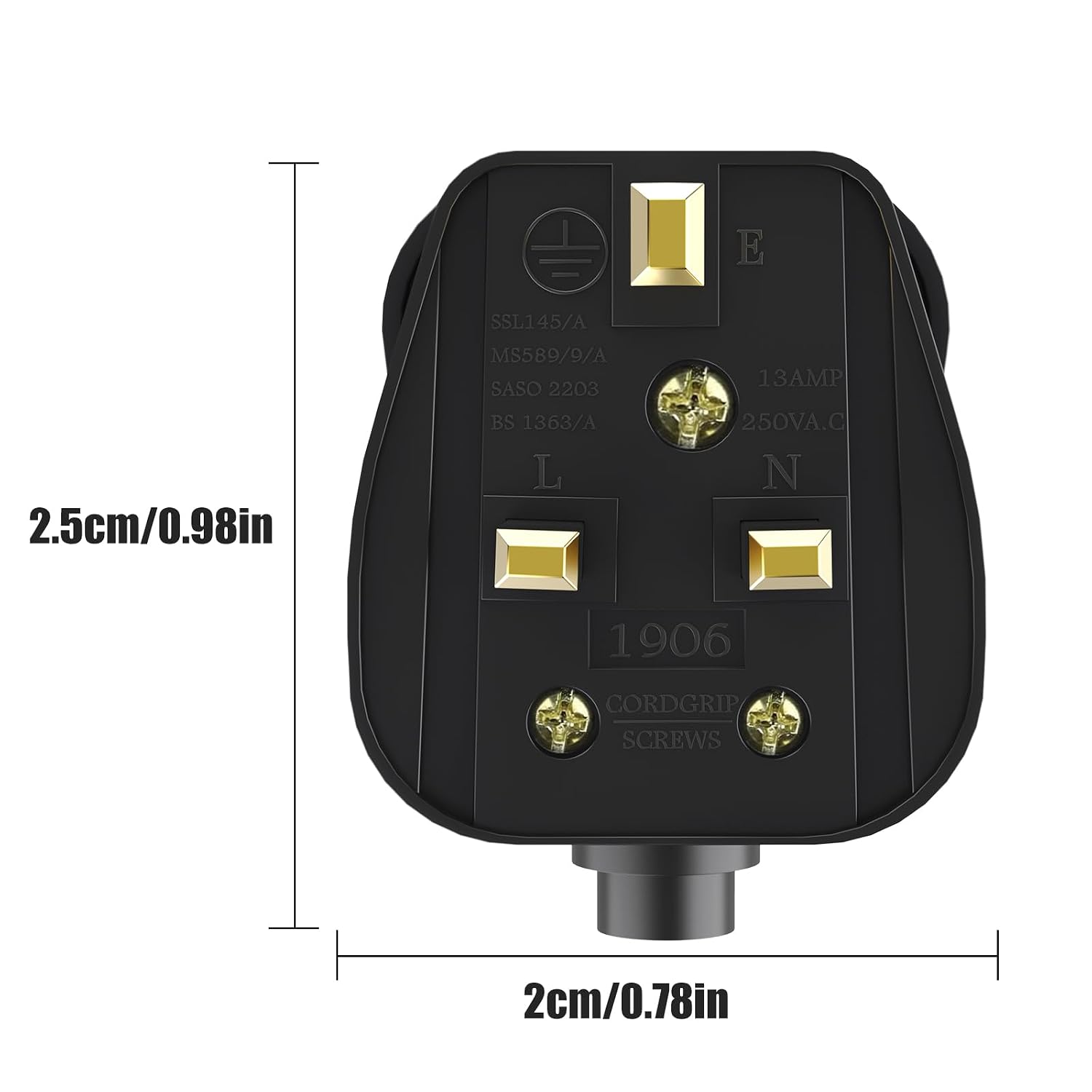 Thumbnail 6 de 18 Pack Rubber Composite 13A Fused 3-Pin UK Mains Plugs with Cord Grip (Rewireable) – Black