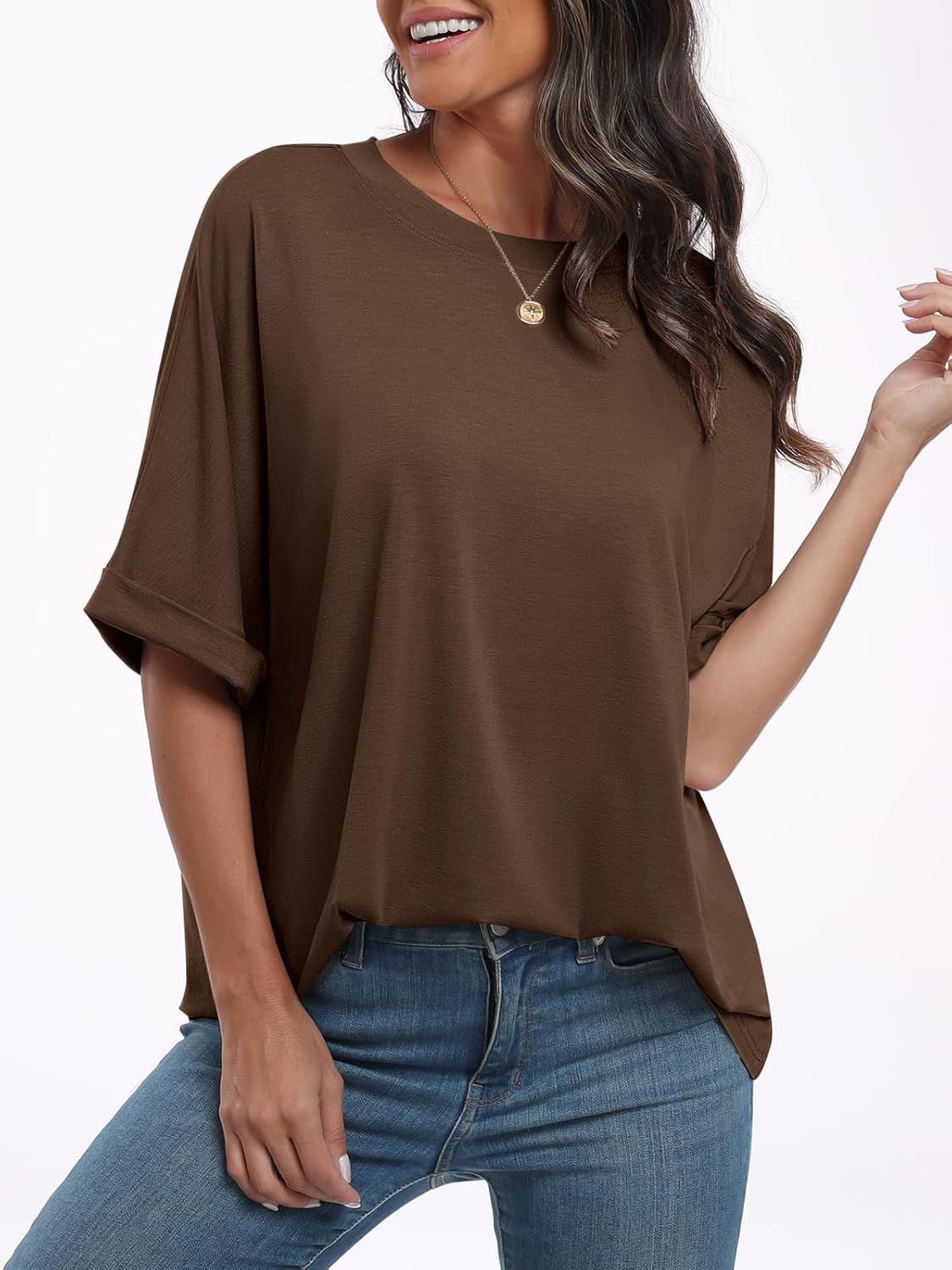 Thumbnail 5 de Cuptacc Damen Oversize Shirt – lockeres Basic-Top mit Tunika-Länge
