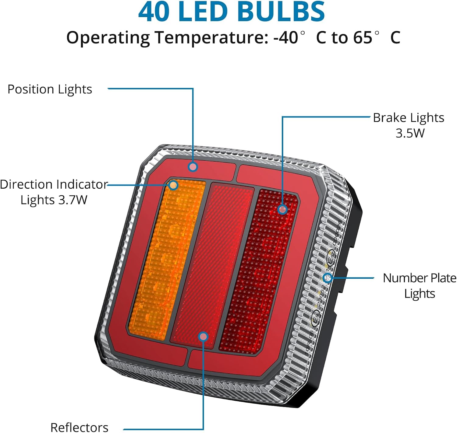 Detalle de AUTOUTLET 7-Pin LED Trailer Tail Light Set: E-mark Certified, IP65, 12-30V