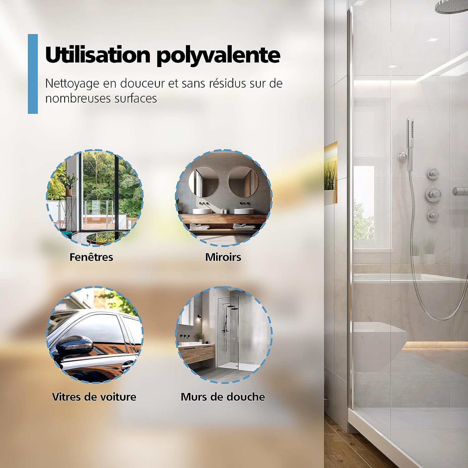 Thumbnail 5 de Virea Raclette de Douche en Silicone Gris Largeur 23 cm – avec Suspension et Noyau en Acier Inoxydable