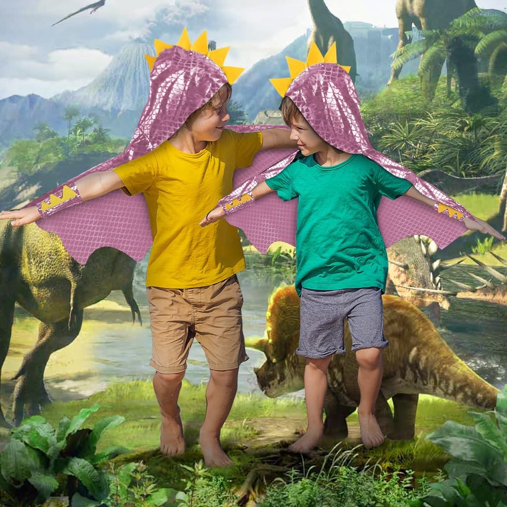 Detalle 2 de AOMIG dinosauruscape voor kinderen, roze polyester kostuum in maat 110