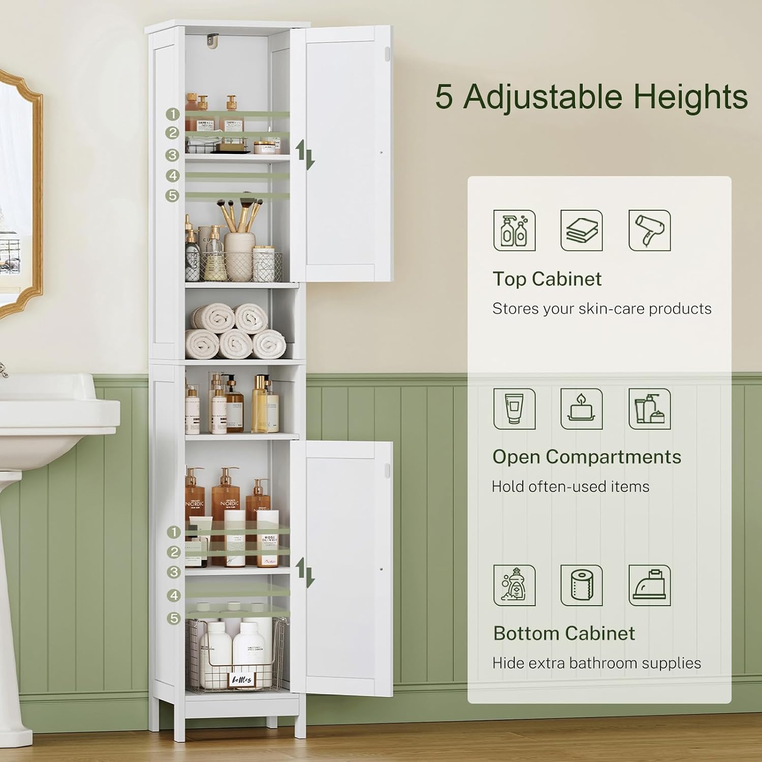 Detalle de TEENFON Bathroom Storage Cabinet, 67-Inch