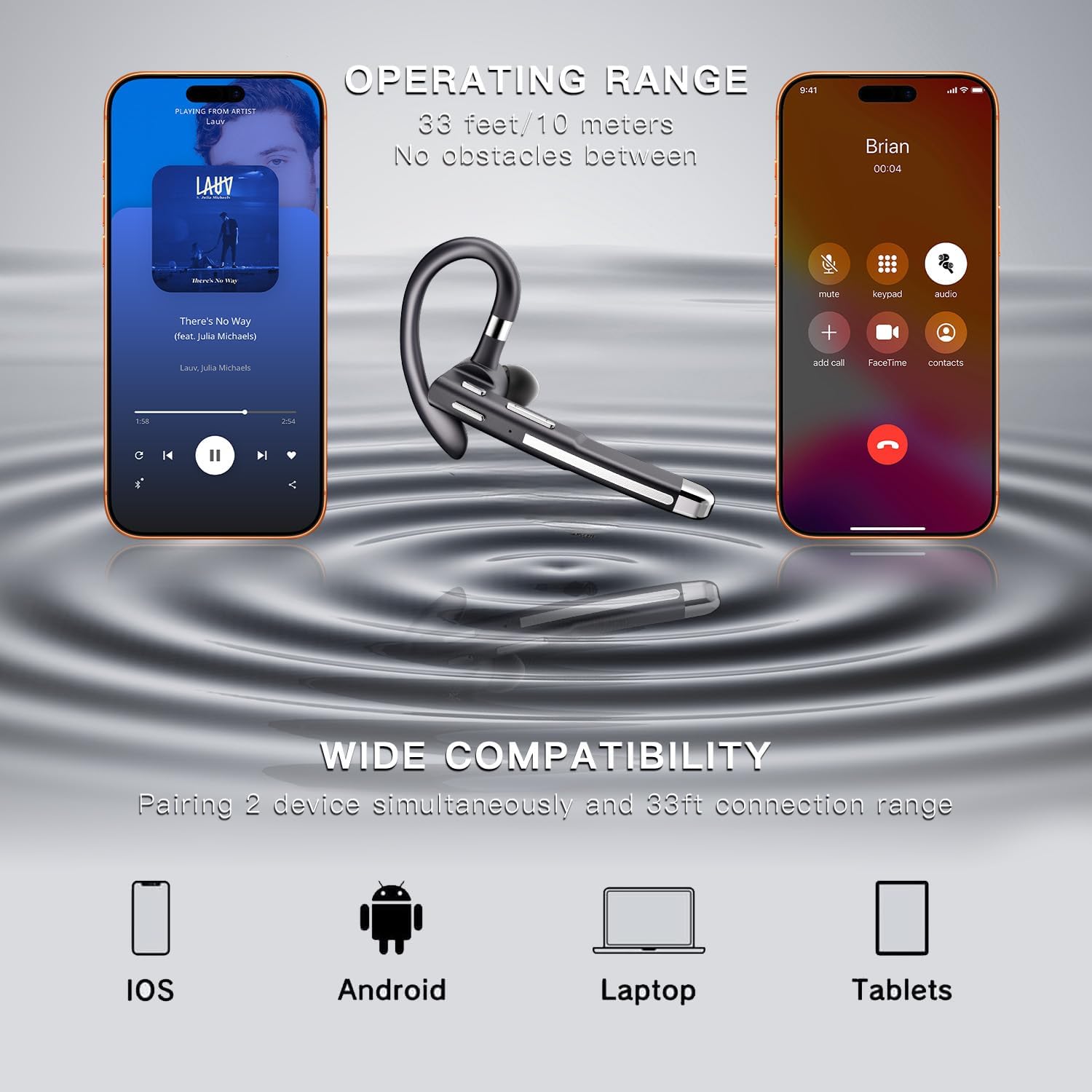 Thumbnail 6 de Bluetooth Headset V6.1: All‑Day One‑Ear Wireless Headset with CVC8.0 Noise Cancellation