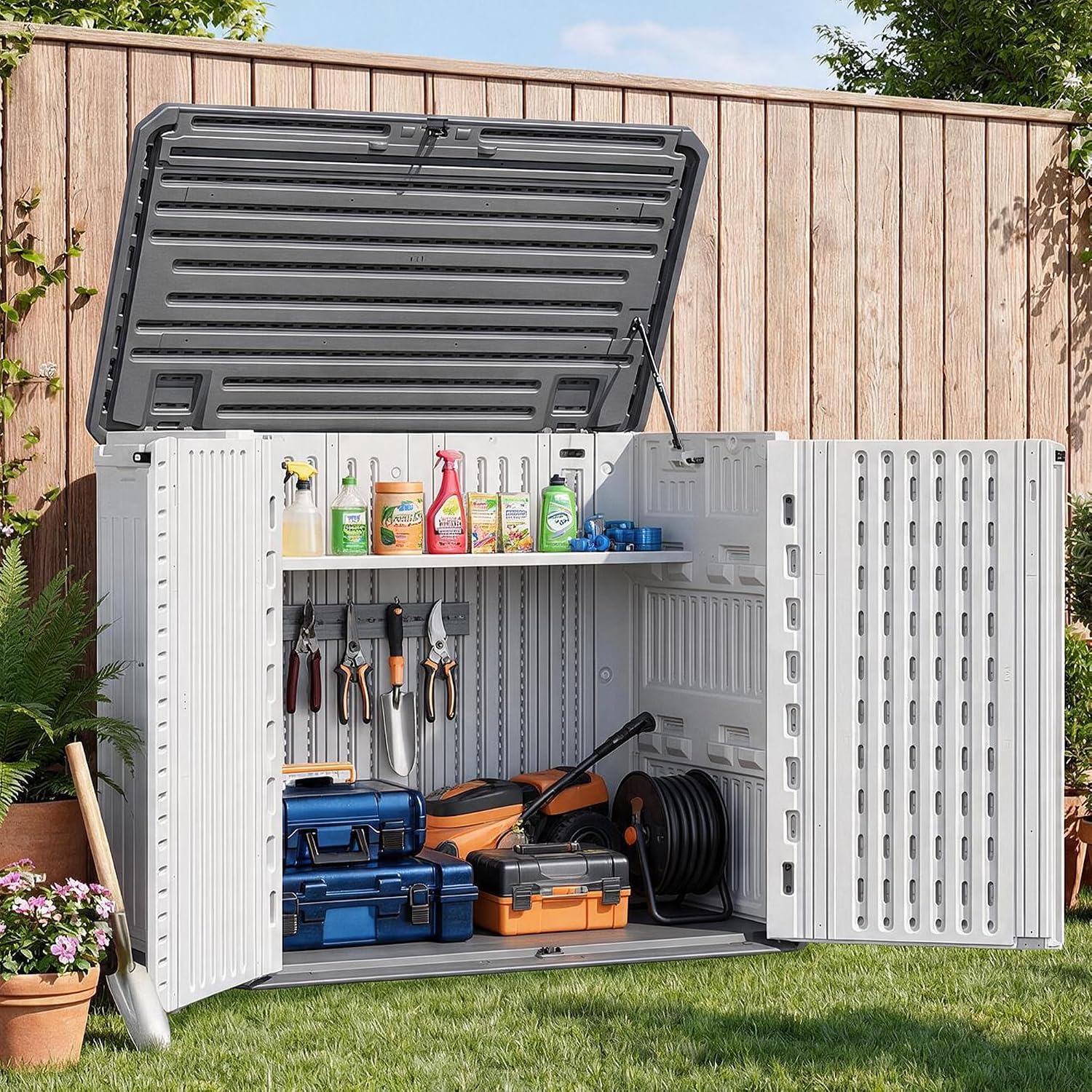 Detalle de UDPATIO 34 Cu.Ft Resin Outdoor Storage Shed, White HDPE with Floor