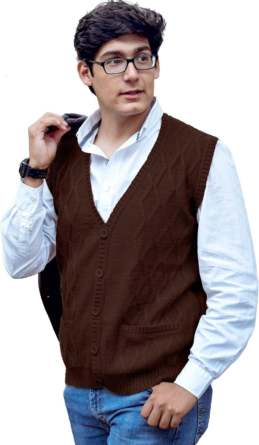 Detalle de TINKUY Peru Men's Alpaca Wool Cardigan Vest