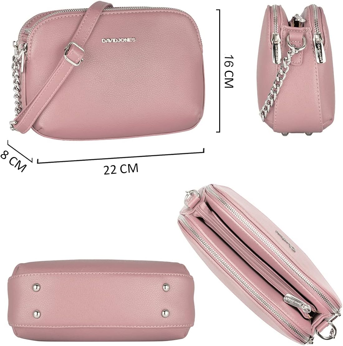 Thumbnail 5 de David Jones Petit sac bandoulière femme multi-poches zippées en cuir PU rose