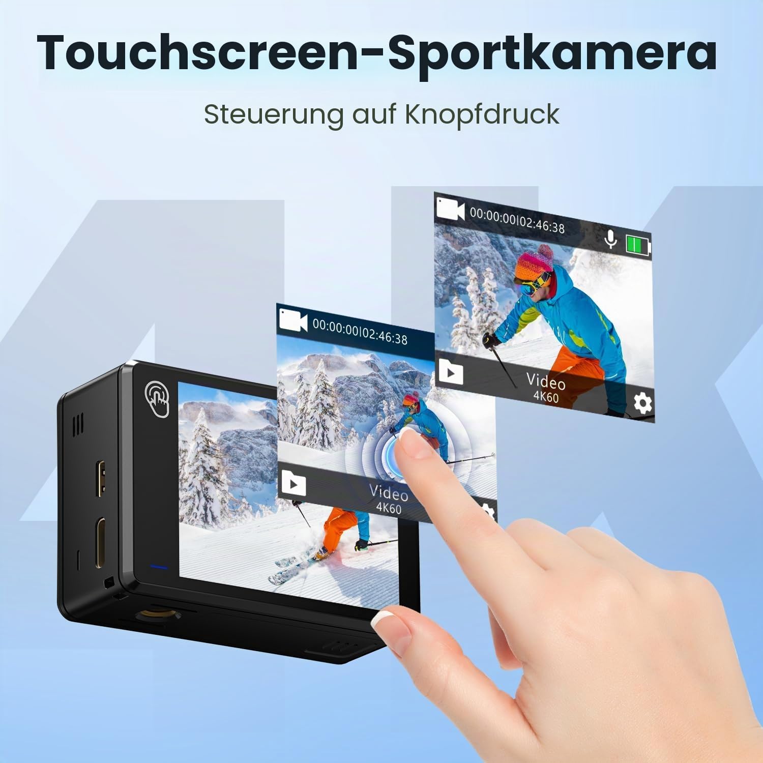 Thumbnail 2 de TIMNUT Touchscreen 4K60FPS Action Cam mit Dual-Screen, 40 m Unterwasserkamera und 8X Zoom