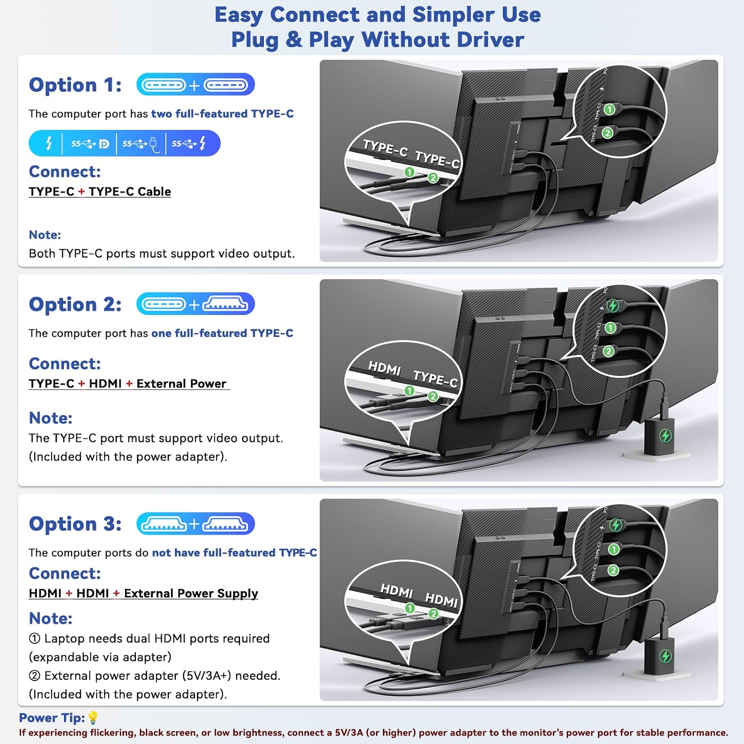 Detalle de KEFEYA 15,6 Zoll Laptop Bildschirm Extender – Dreifach-Display, FHD 1080p, Plug‑and‑Play