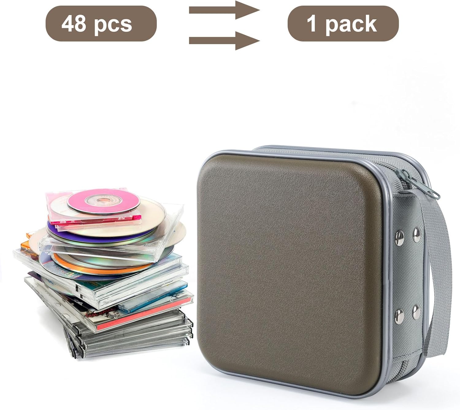 Thumbnail 1 de LIOVODE DVD Case 48 Capacity: Portable Olive CD/DVD Holder and Storage Wallet