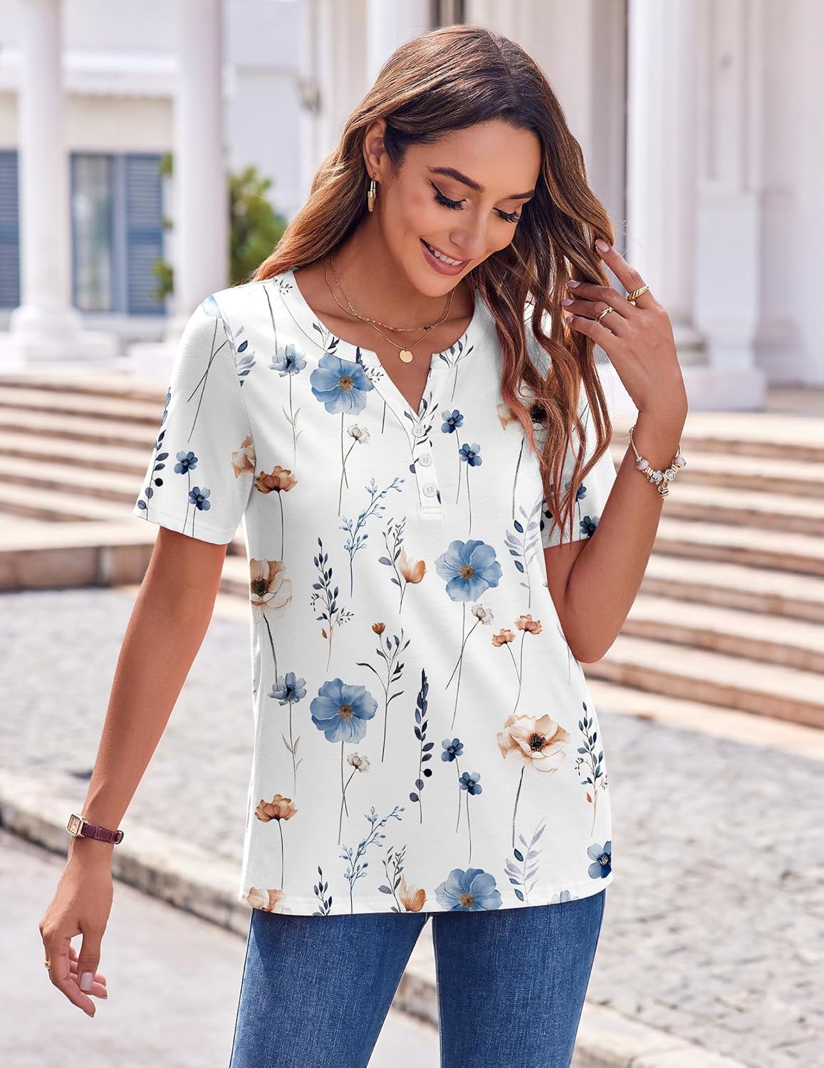 Thumbnail 2 de Zeagoo Womens Summer Tops V Neck Short Sleeve