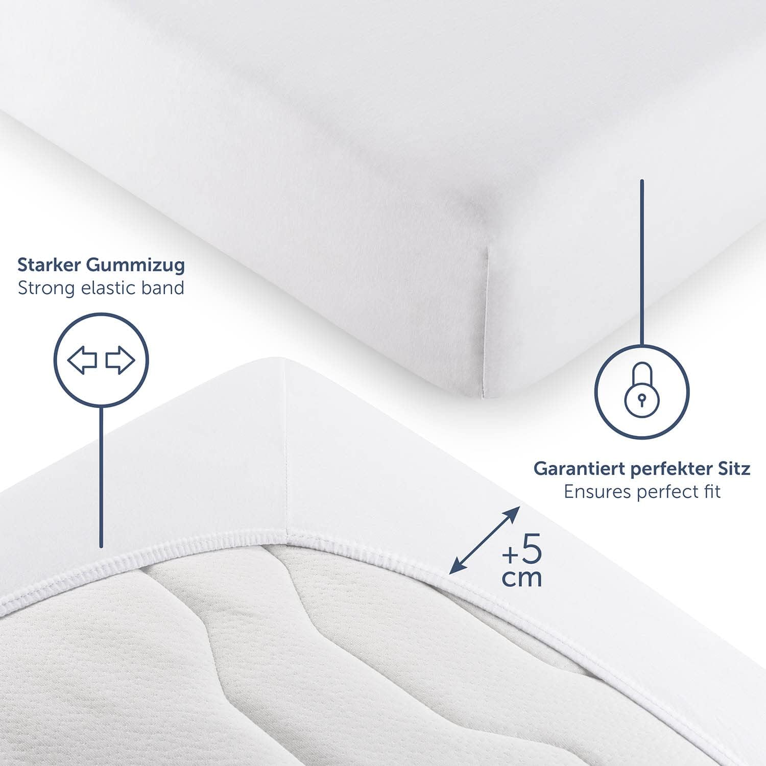 Detalle de Blumtal Premium Spannbettlaken 180x200cm Boxspringbett Jersey – 2er Set, OEKO-TEX, 100% Baumwolle