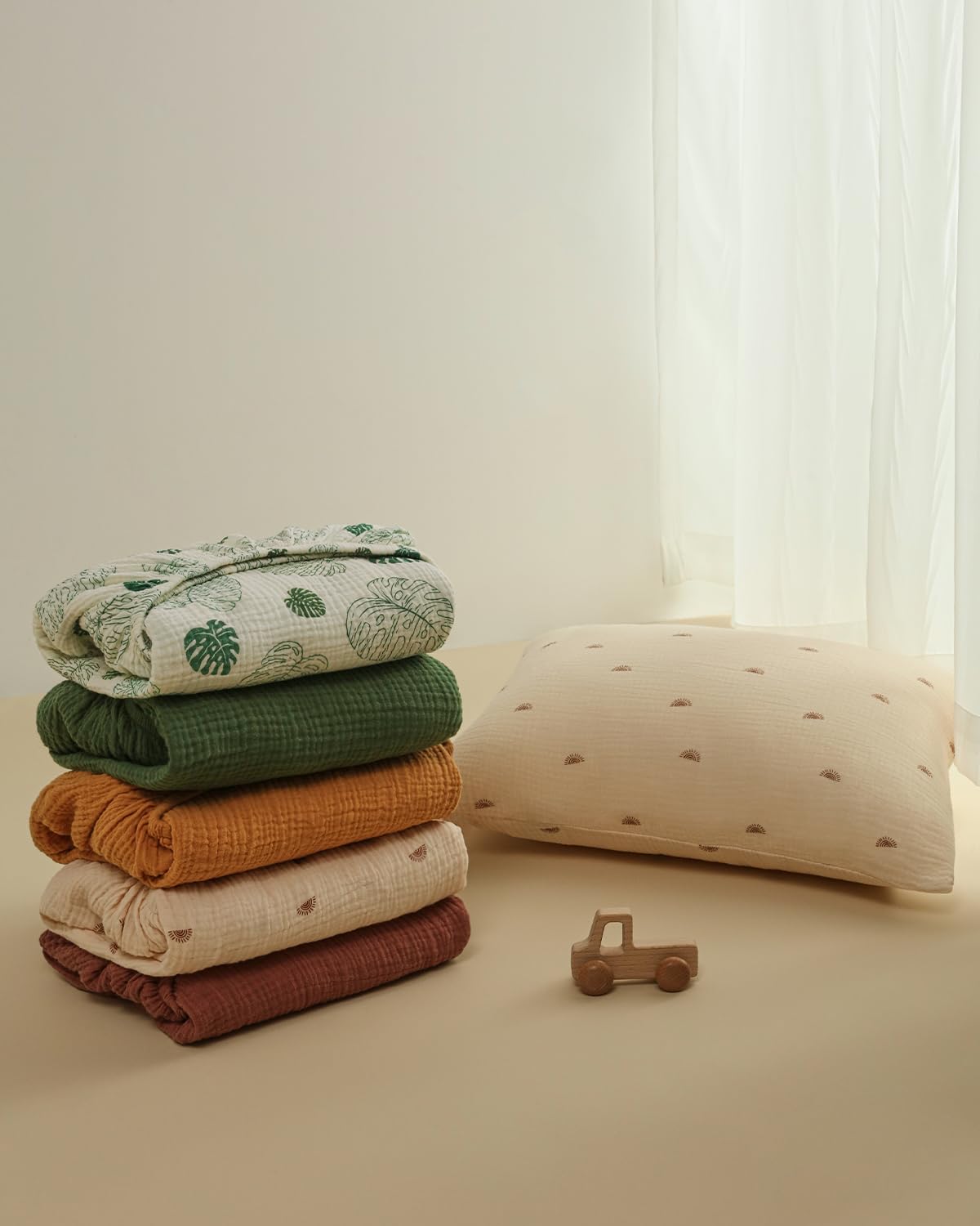 Thumbnail 4 de Blissful Diary Muslin Crib Sheets (2-Pack) for Standard Crib Mattress, Boho Neutral Cotton — Monstera & Dark Green