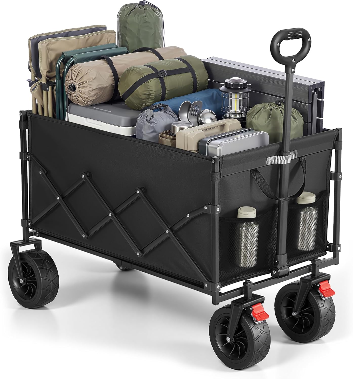 Detalle de SONGMICS Kleiner faltbarer Handwagen GFW201B101 – kompakt, belastbar bis 180 kg, 4 Rollen (2 universal), 63×23,5×78 cm, tintenschwarz