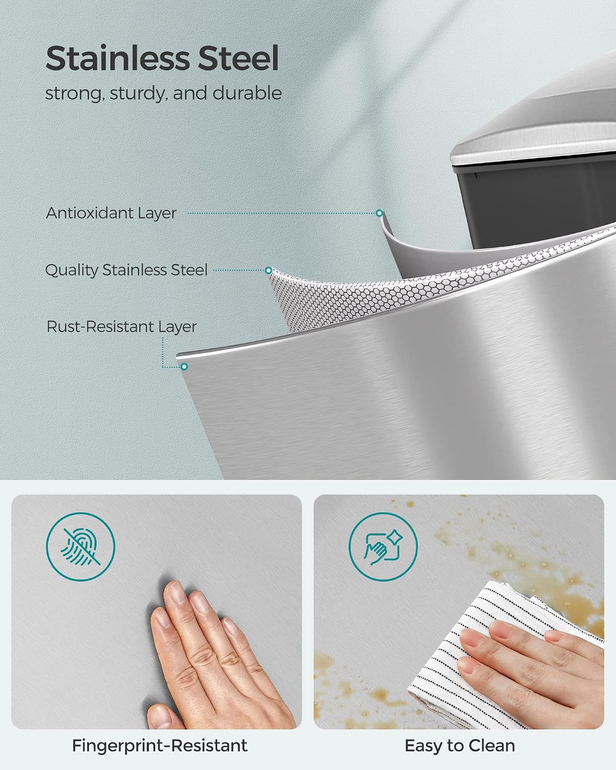 Detalle 2 de SONGMICS Kitchen Bin 48L Slim Pedal Bin for Narrow Spaces (LTB510E48)