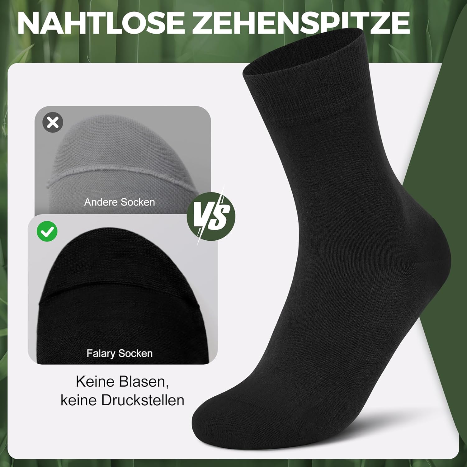 Detalle de FALARY Bambus-Socken im 6/12er Multipack für Damen & Herren – nahtlos, atmungsaktiv & anti-Blasen