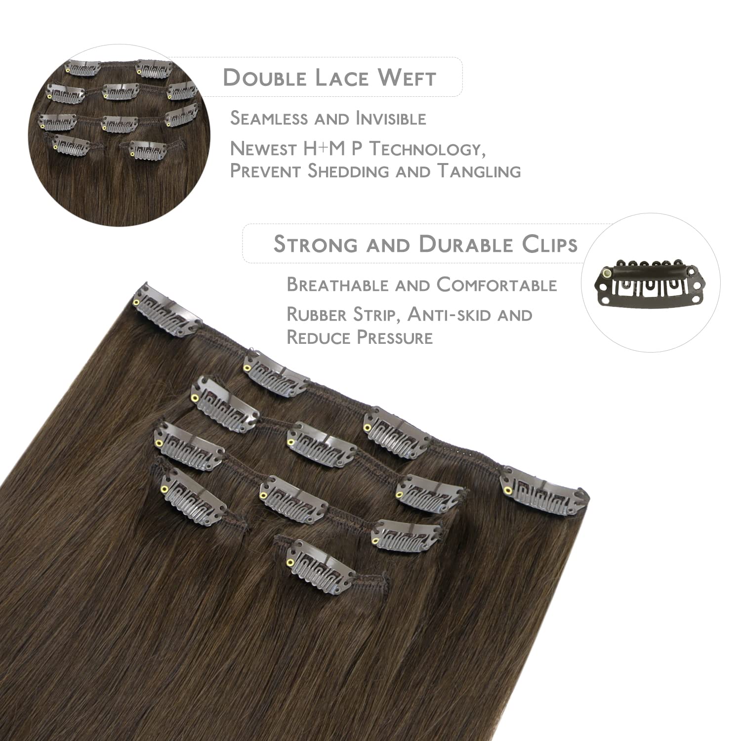 Thumbnail 2 de WENNALIFE Clip-in Echthaar Extensions, 75 g (5 Stück), 40 cm – helles/dunkles Braun