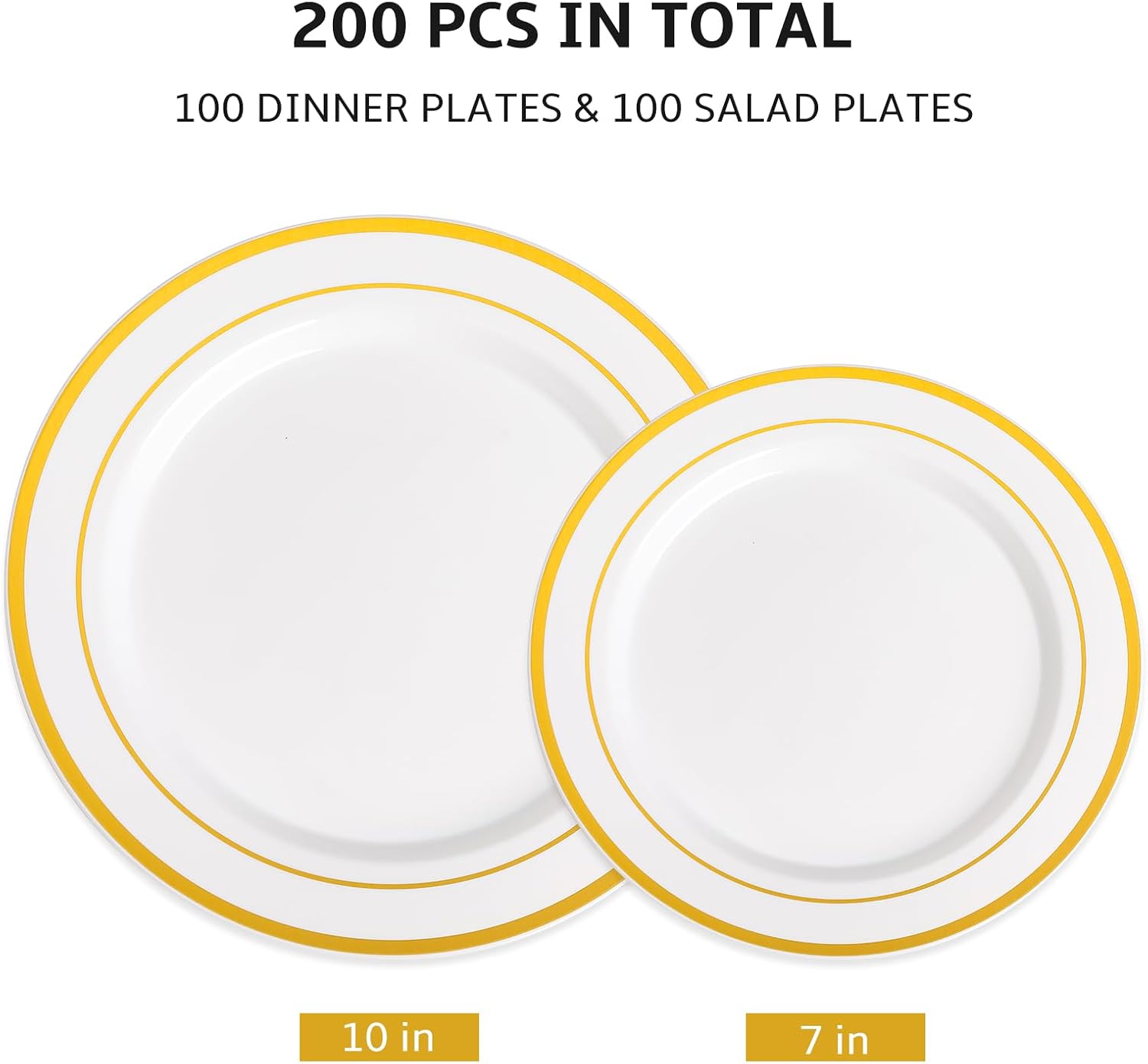 Detalle de AOZITA 200PCS Gold Plastic Plates Set: Heavy Duty Disposable Dinnerware with Gold Rim