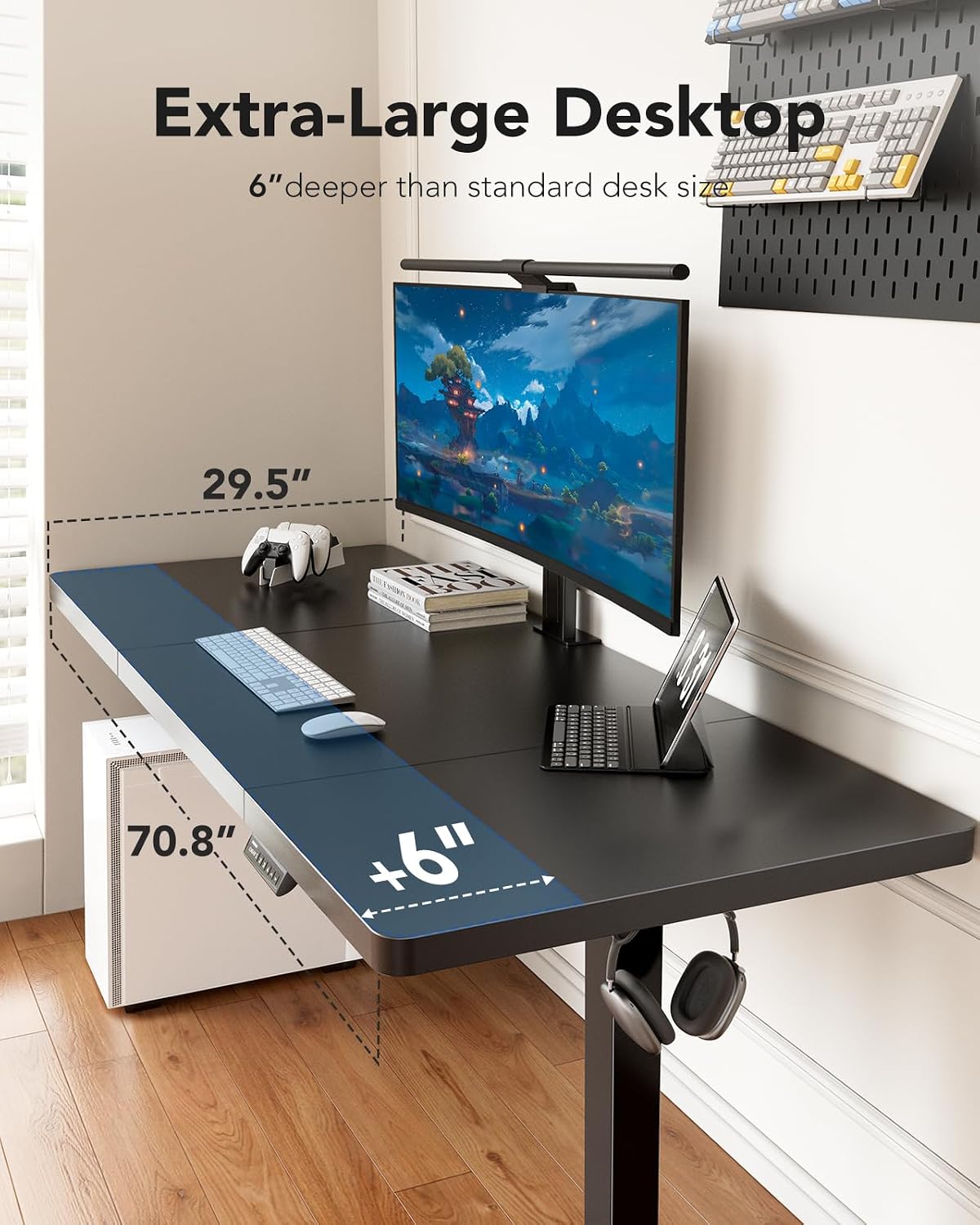 Detalle de HUANUO 71 x 30-Inch Electric Standing Desk, Brushless Motor, 220 lb Capacity