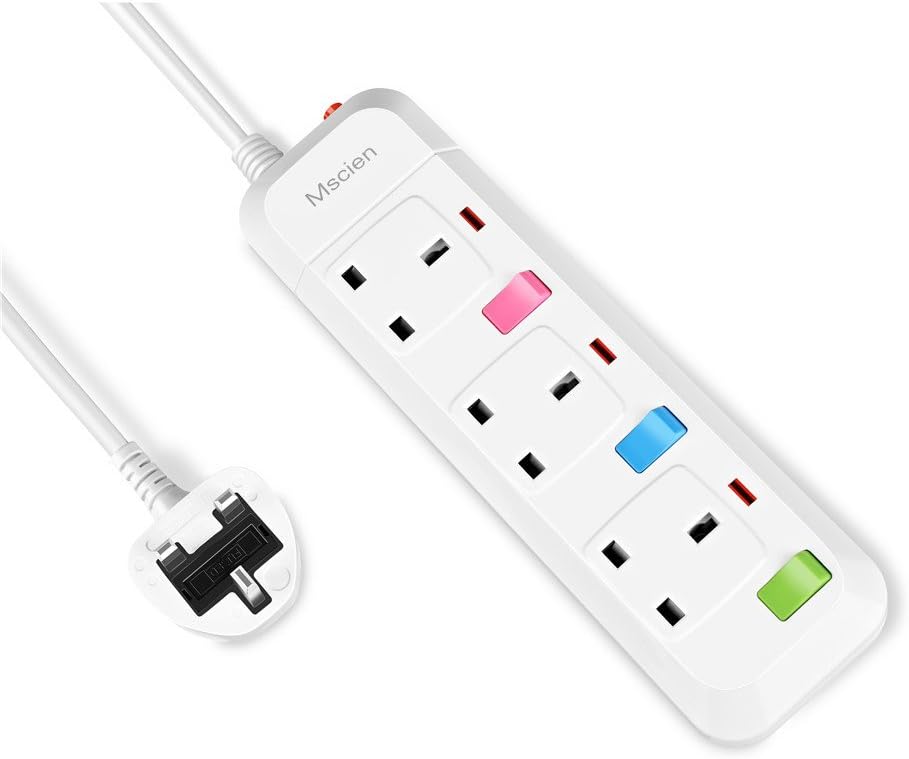 Detalle de Mscien 3 Way Surge-Protected Extension Lead 3m 🪫