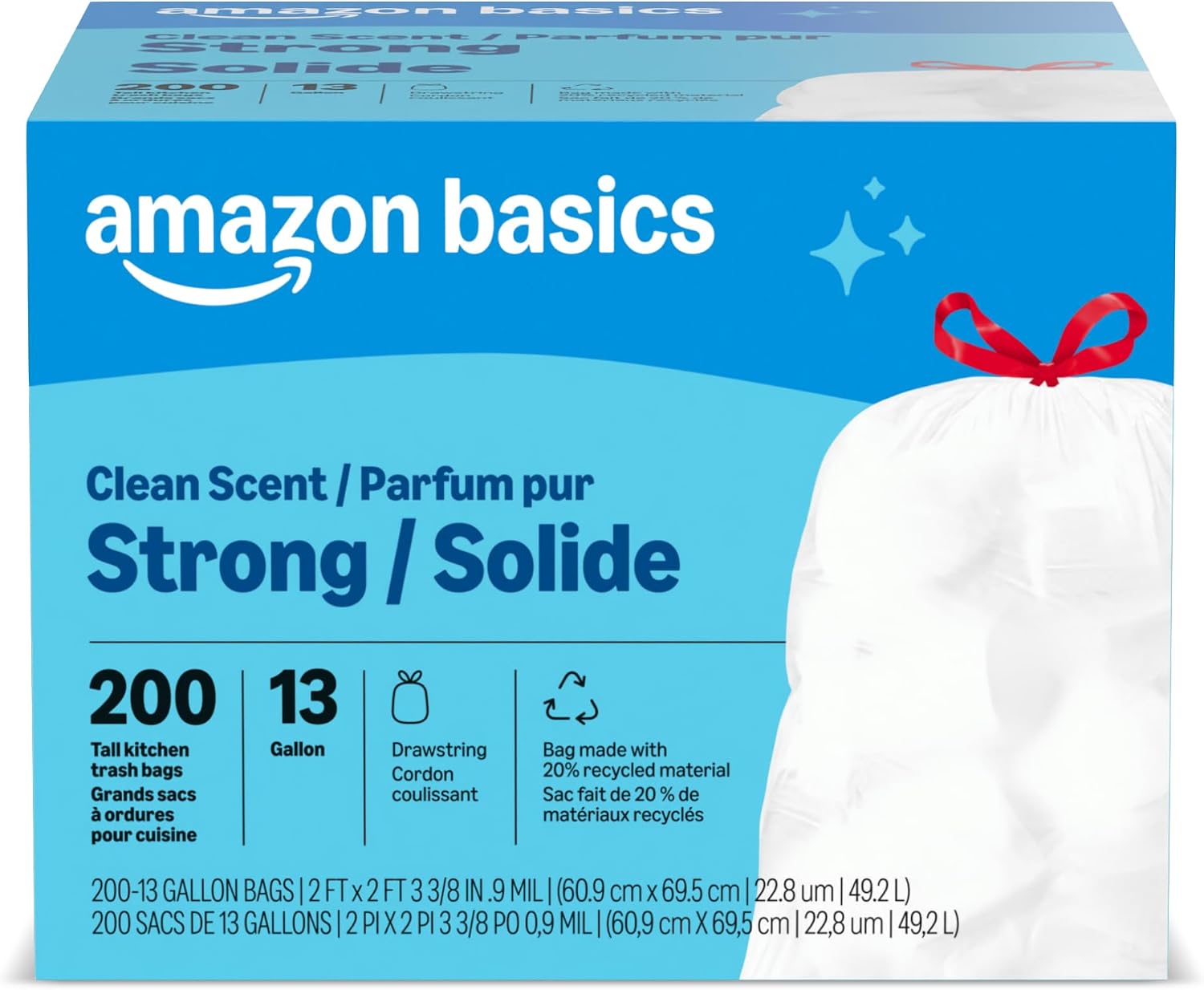 Thumbnail 6 de Amazon Basics 13-Gallon Drawstring Kitchen Trash Bags, 0.9 Mil Thick, 120 Count