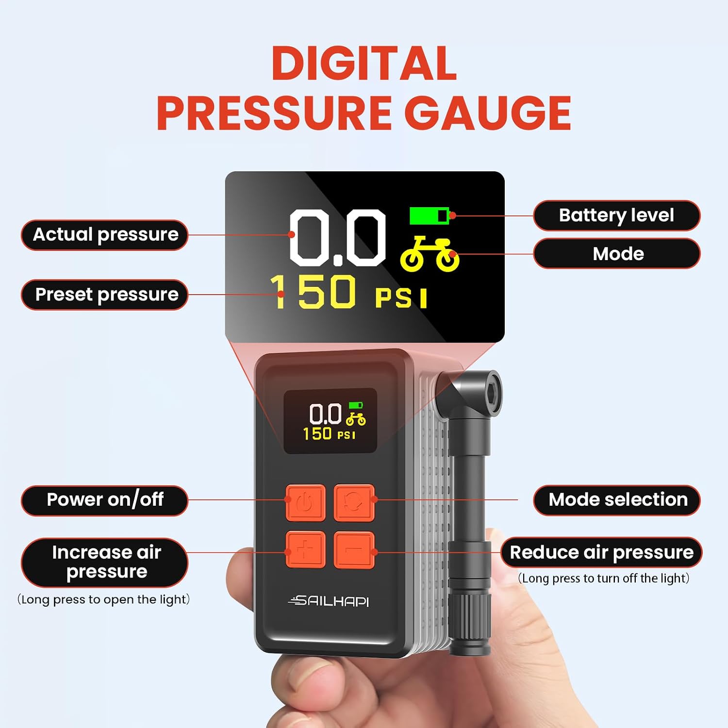 Thumbnail 4 de SAILHAPI Mini Bike Tire Pump 150 PSI