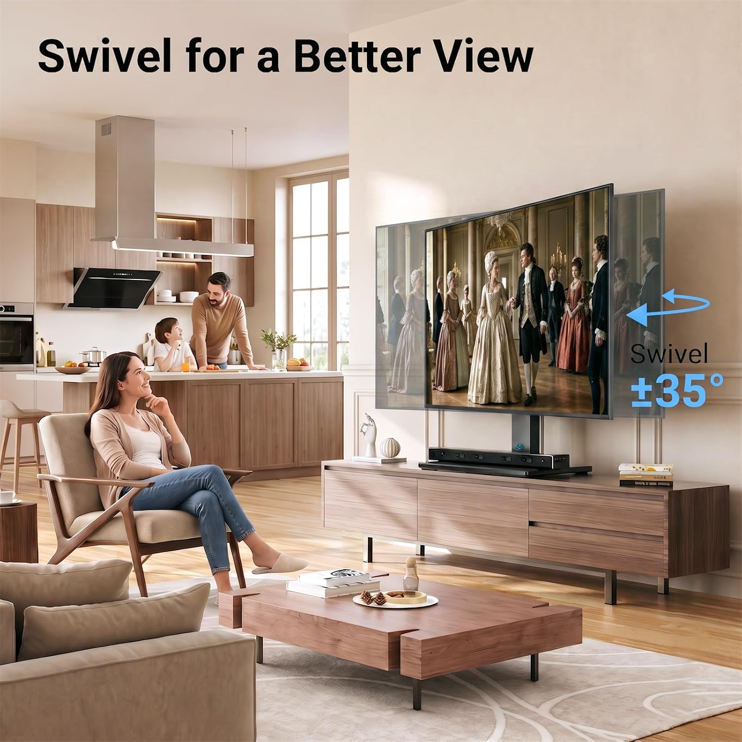 Detalle de PERLESMITH PSTVS02-N1 Universal Swivel TV Stand for 32-75 inch TVs