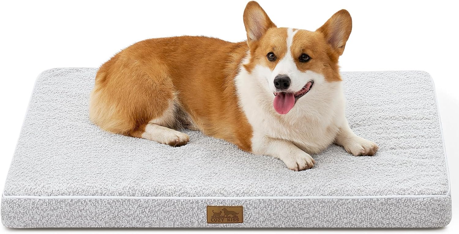 Detalle de COZY KISS orthopädisches Hundebett für große Hunde (Größe L, 91 x 68 x 7,6 cm) – abnehmbarer waschbarer Bezug, wasserabweisendes Futter, grau