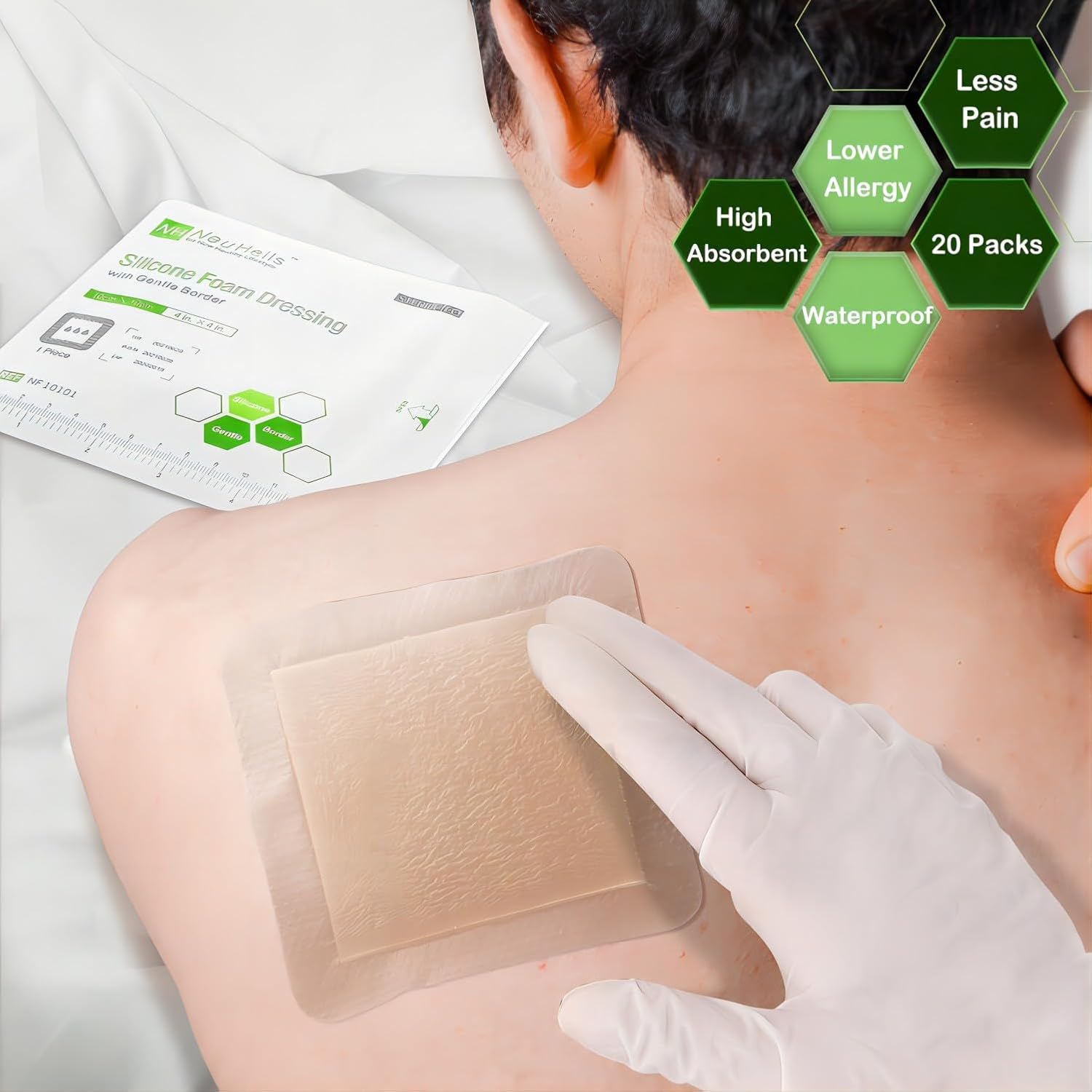 Detalle de NeuHeils Silicone Foam Dressing 4"x4" — 20 Pack 🩹
