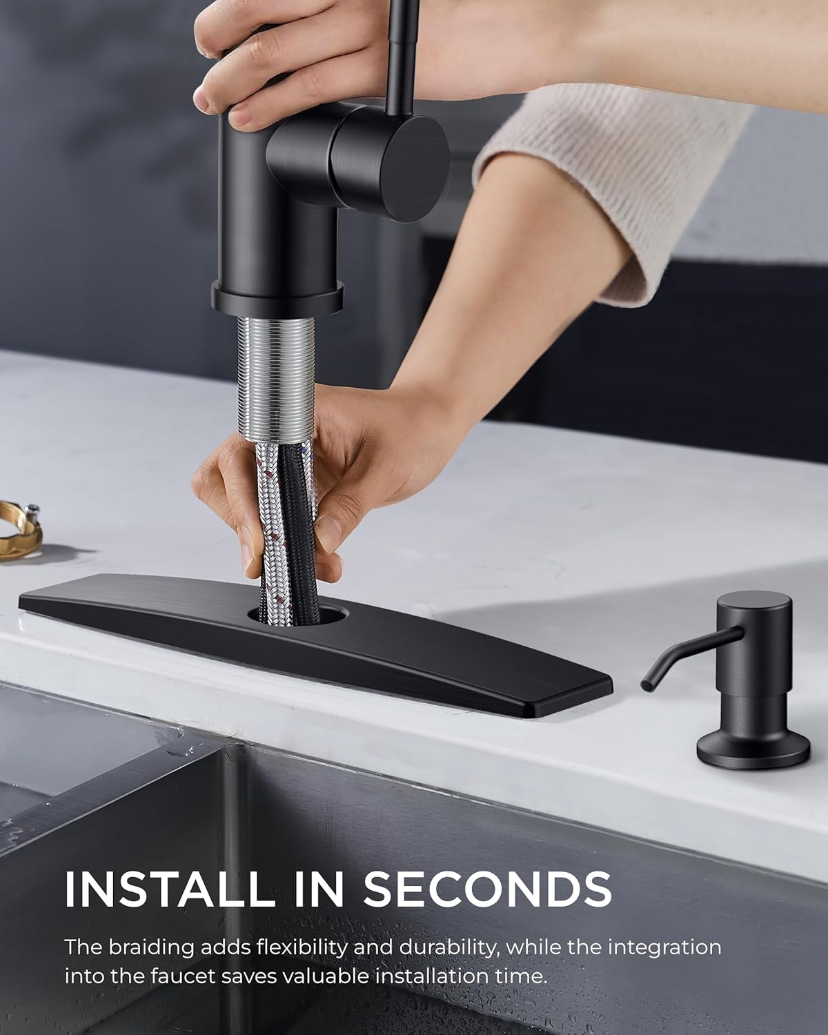 Thumbnail 6 de FORIOUS Black Kitchen Faucet with Soap Dispenser and Pull-Down Sprayer