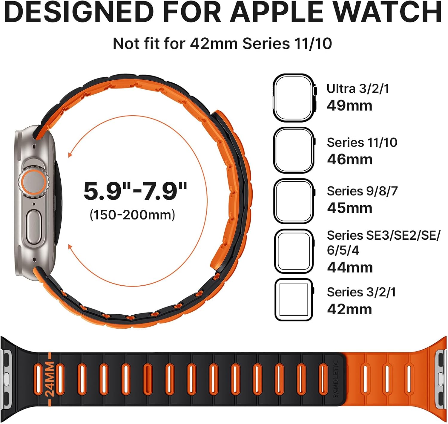 Detalle de Bandletic Double Sided Reversible Strap for Apple Watch (49–42mm) – Magnetic Silicone Sport Band