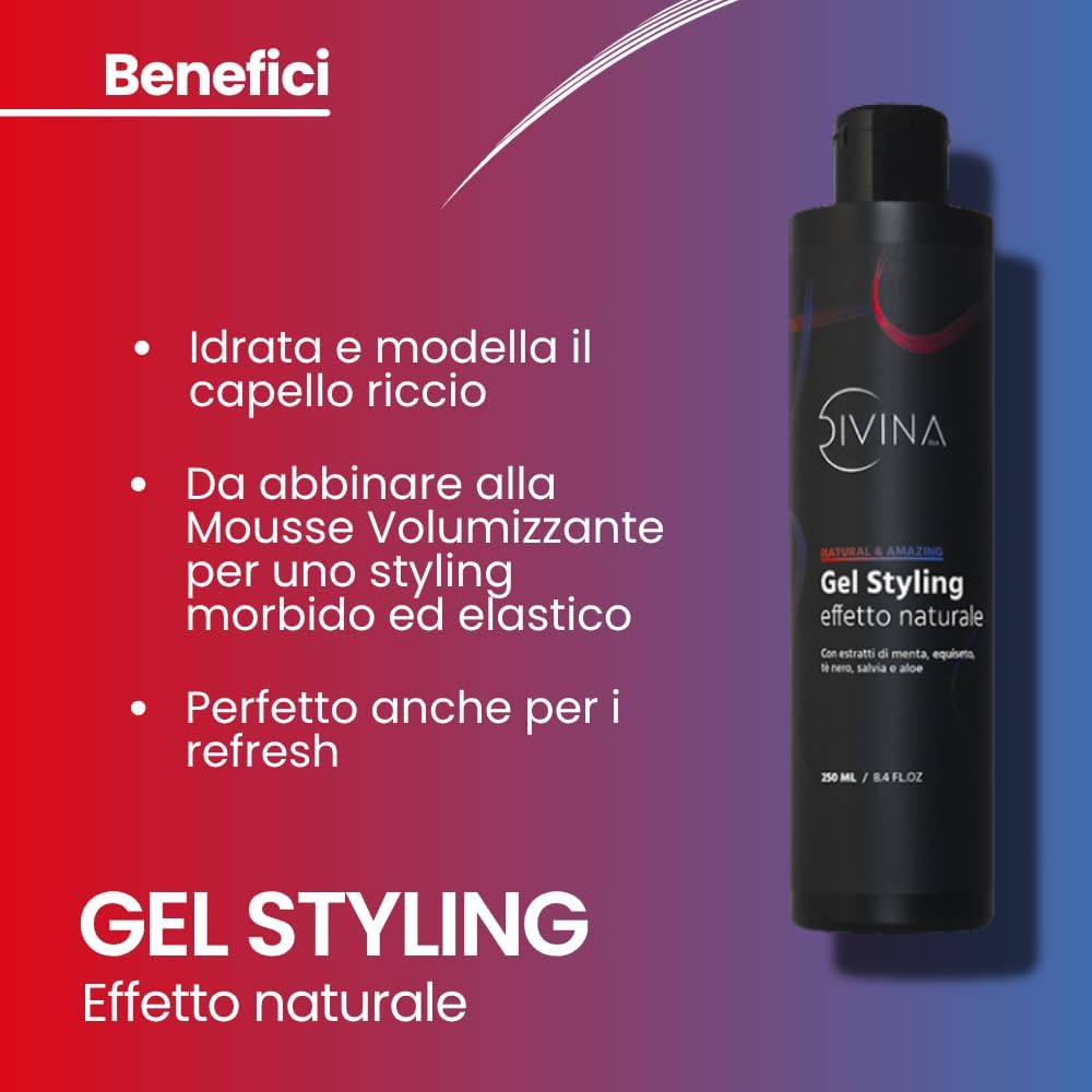 Detalle de Natural&Amazing Gel Styling effetto ricci di DIVINA BLK, 250 ml