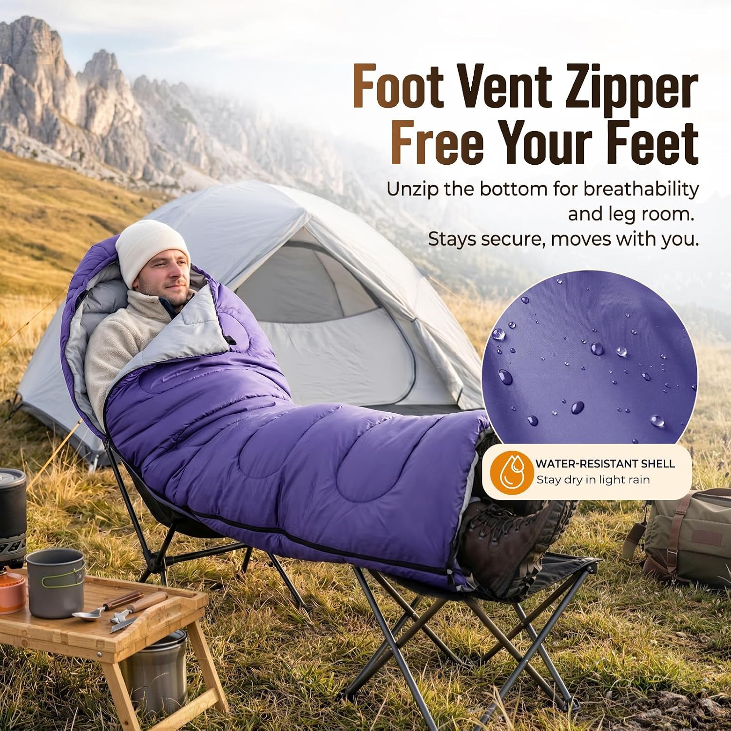 Thumbnail 6 de FARLAND 3-Season Sleeping Bag, Purple, Water-Resistant Shell and Compression Sack
