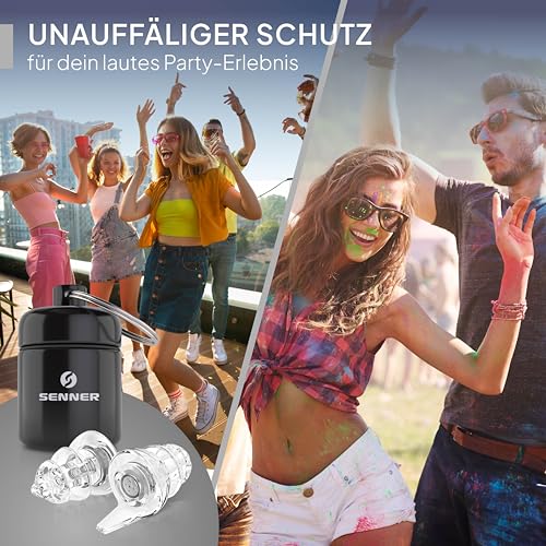 Detalle de Senner PartyPro Gehörschutz – transparente Ohrstöpsel mit 18 dB Reduktion, für Festivals, Konzerte und Partys