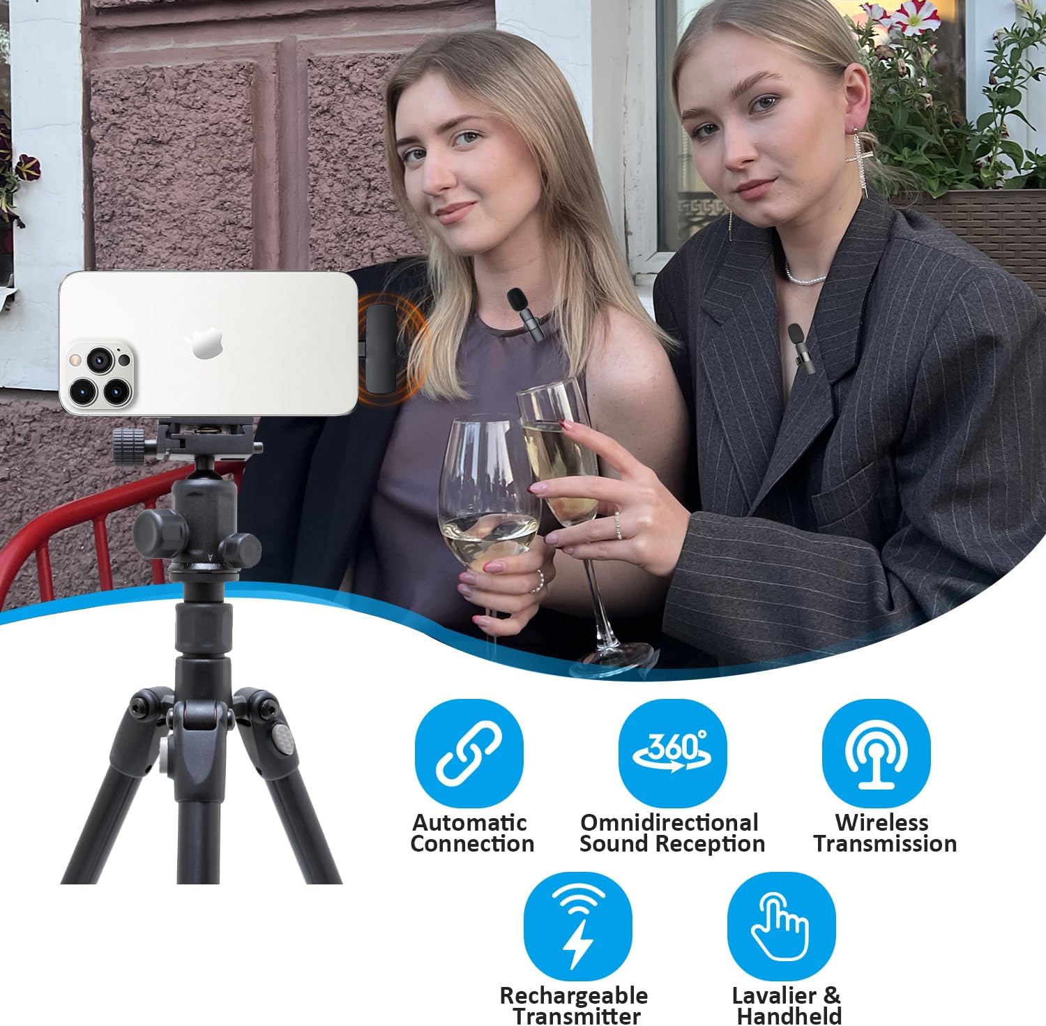 Detalle 2 de MAYBESTA WM350 Wireless Lavalier Microphone for Lightning iPhones, Two Mics