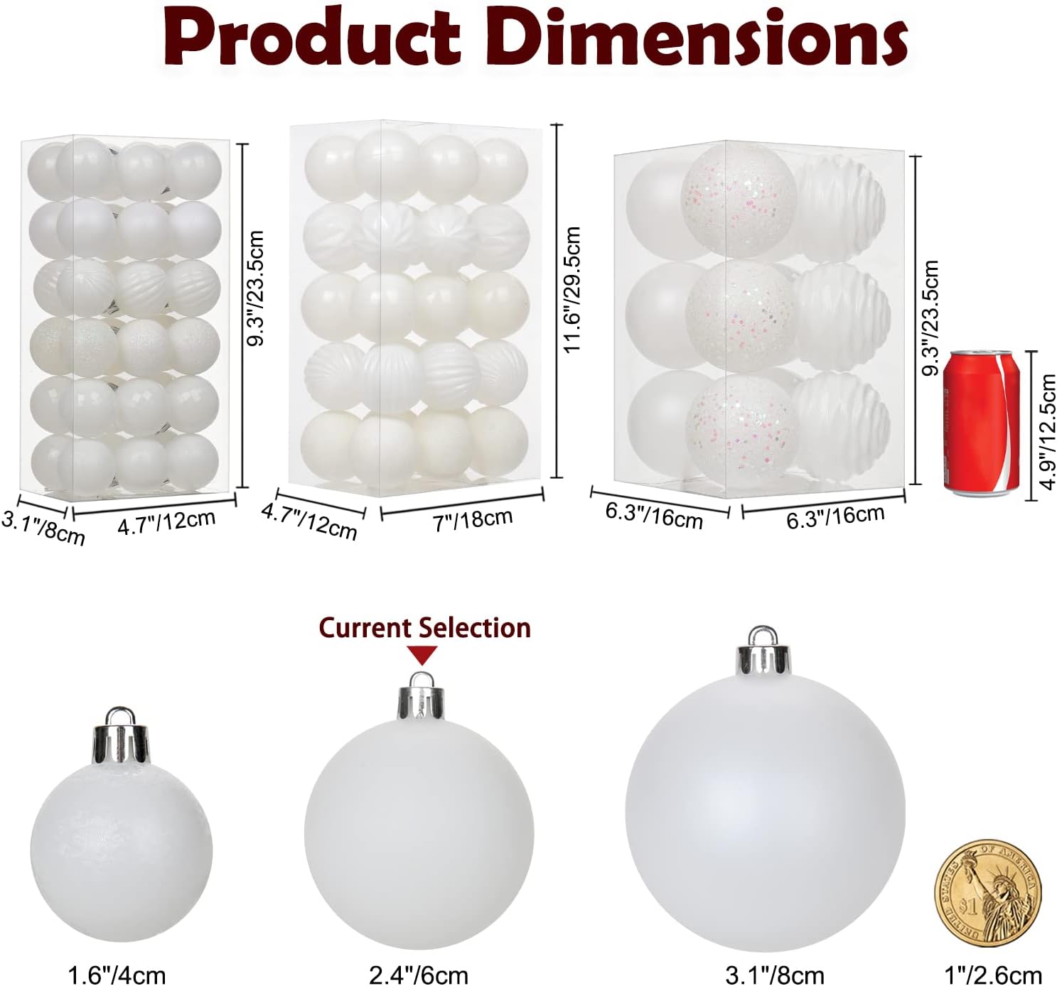 Detalle de Oairse Pearl-White baubles 6cm, 30 pcs