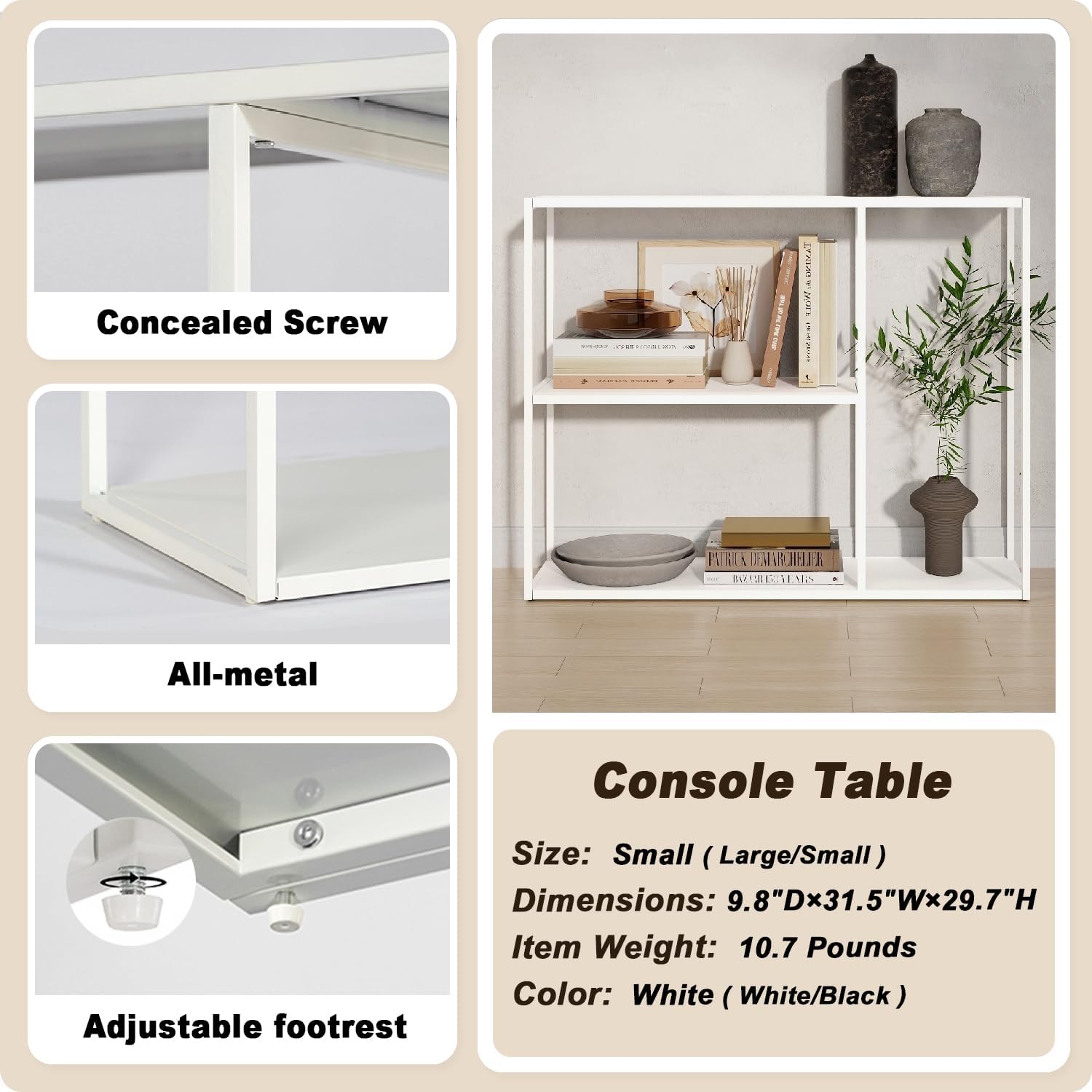 Thumbnail 5 de HDANI Tavolo Consolle Bianca 100×30×80 cm – Mobile Ingresso Moderno, Telaio Robusto