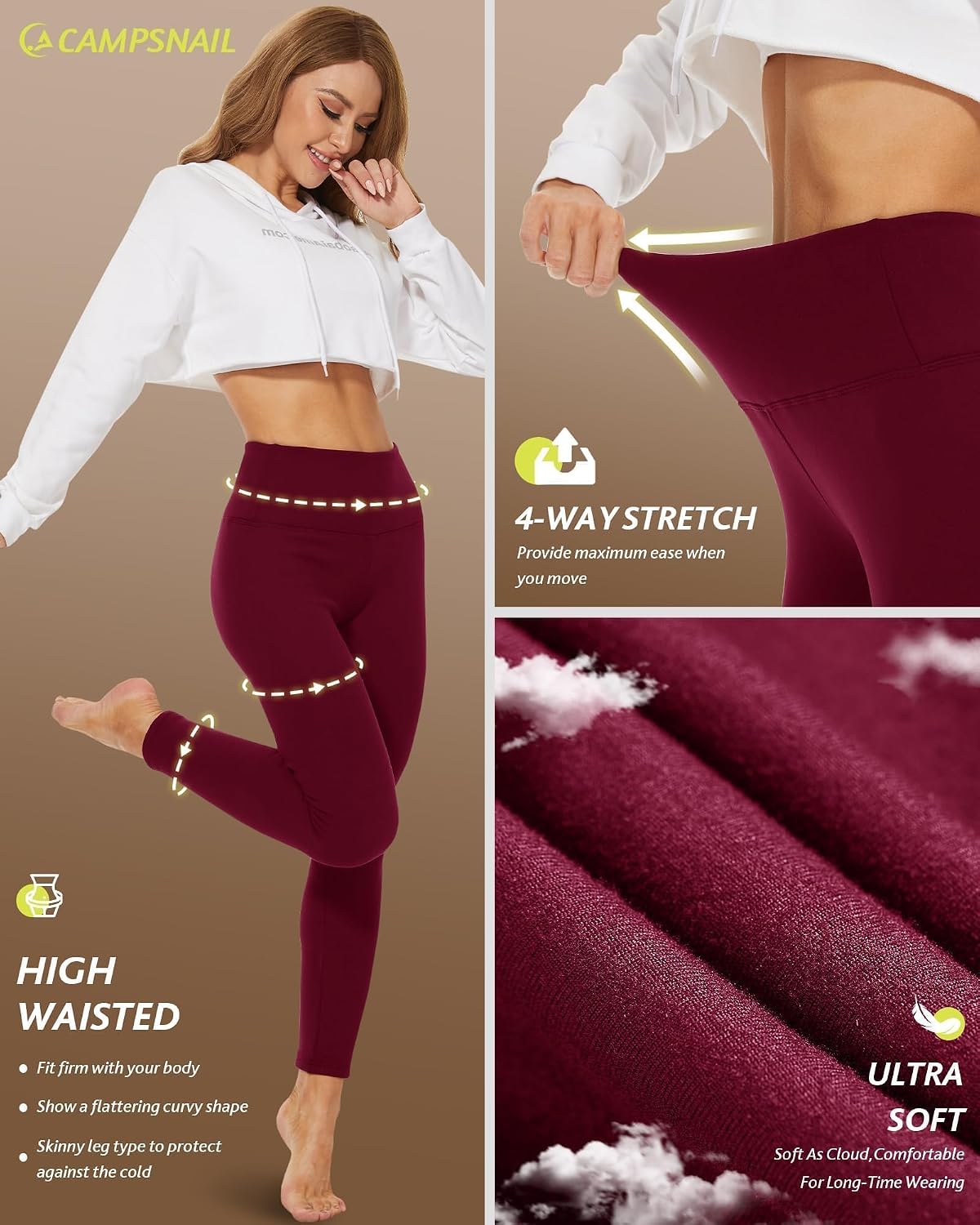 Detalle de CAMPSNAIL Fleece-Lined Leggings, Polyester-Spandex