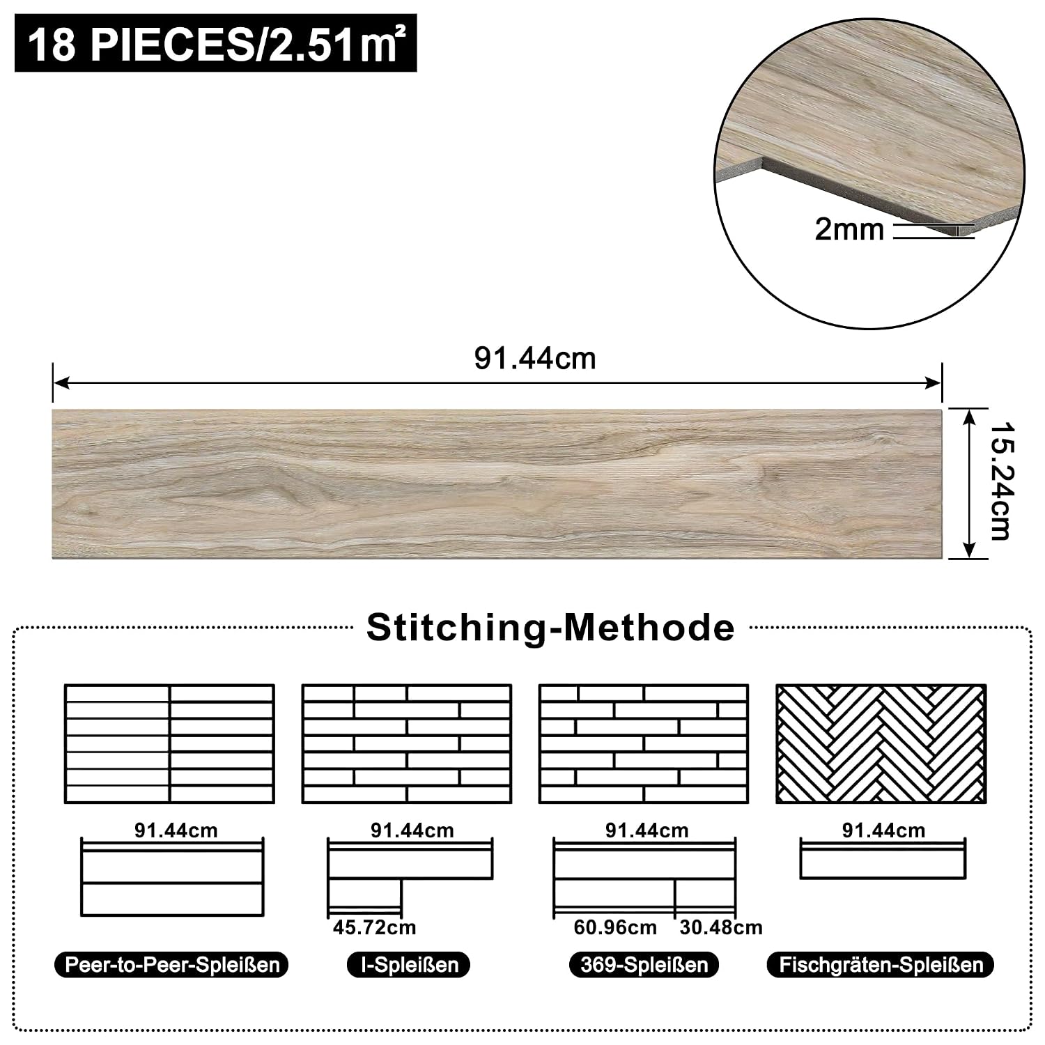 Detalle 2 de UISEBRT självhäftande PVC-golv i vit ek, 18 plankor för cirka 2,5 m²