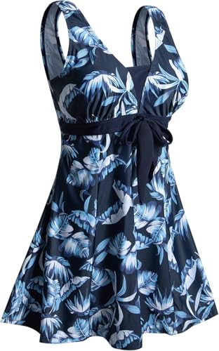 Detalle de Ecupper Maillot de Bain une pièce rétro avec jupe et volant, push-up, bleu plume 2XL