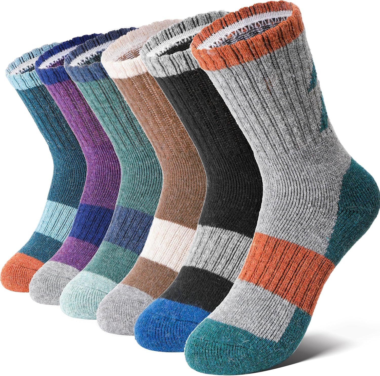 Detalle de Anlisim Kids Merino Wool Hiking Crew Socks, 6 Pairs with Cushioning