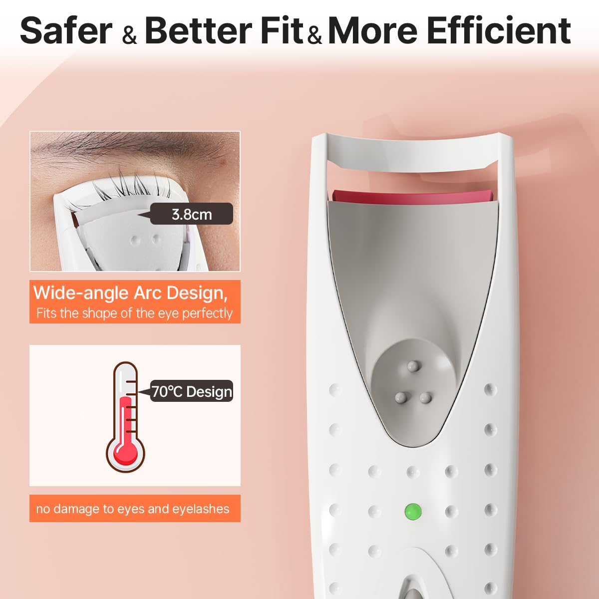 Detalle 2 de TOUCHBeauty Beheizte Wimpernzange AG-2003BWA – kabellos, temperaturgesteuert mit farbwechselndem Silikonpad