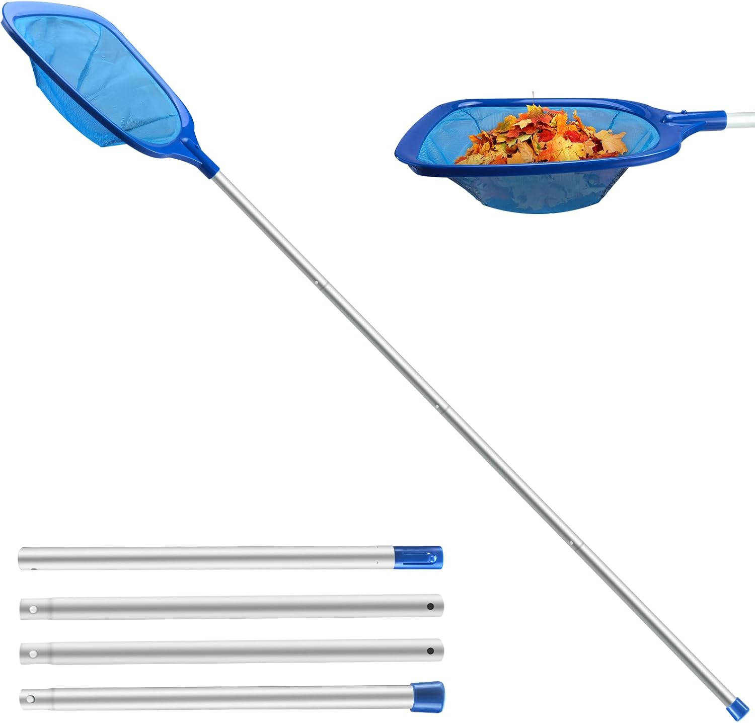 Detalle de Jsdoin 160cm Pool Skimmer Net with 4 Aluminium Poles for Ponds, Pools and Hot Tubs
