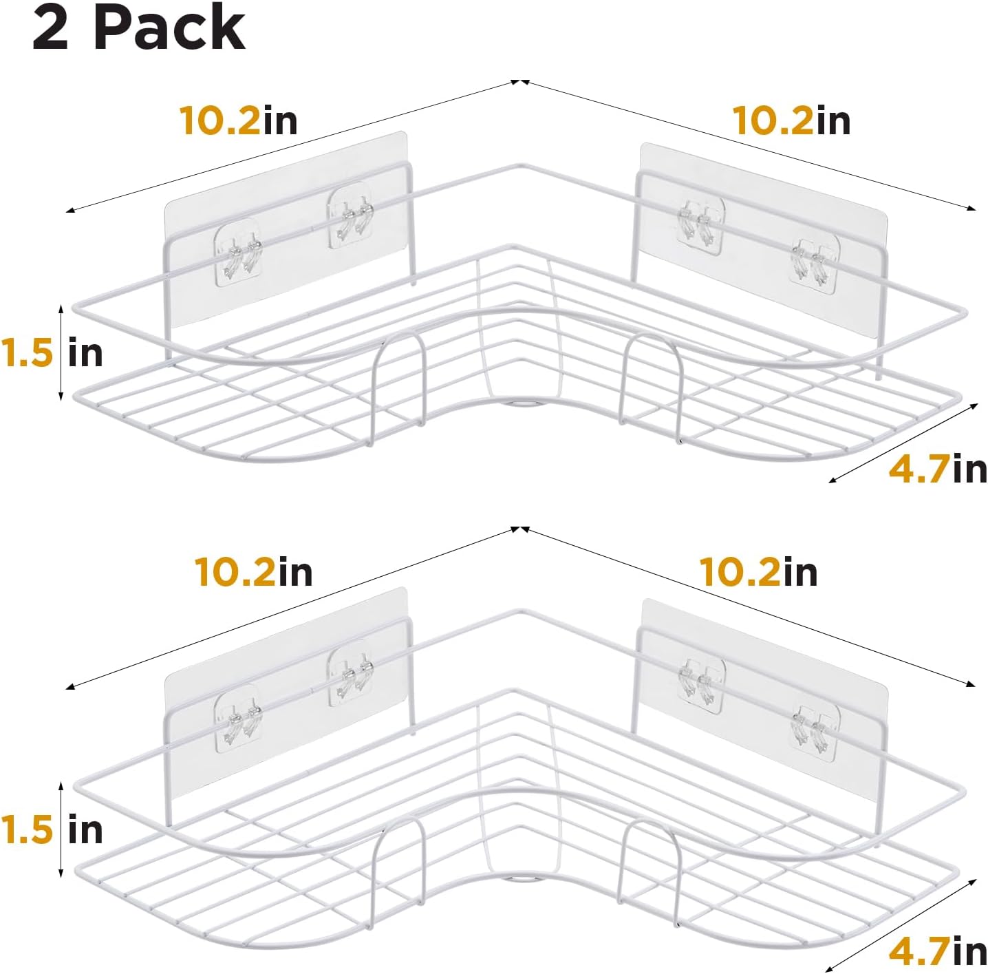Detalle 2 de Moonlit Pond canny-240506 Corner Shower Caddy, White Stainless Steel, No-Drill Adhesive