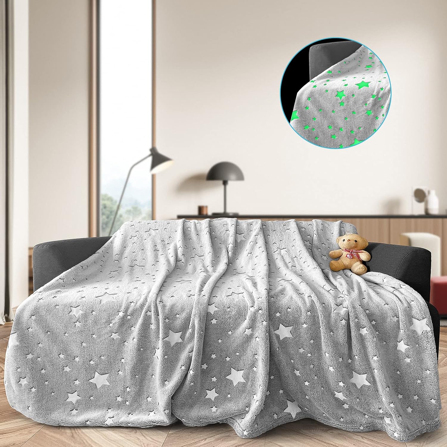 Thumbnail 4 de Ranedo Couverture Douillette pour enfant 190 x 150 cm en flanelle polaire à motifs étoiles (brille dans le noir)