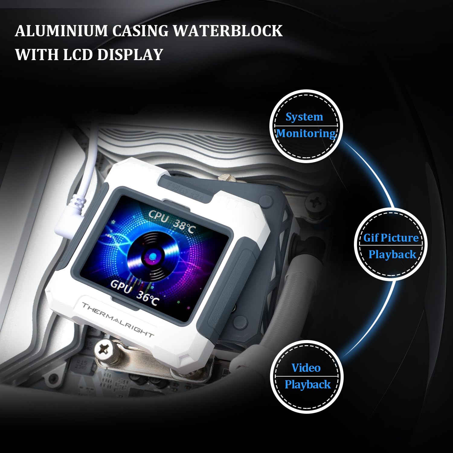 Detalle 2 de Thermalright Frozen Warframe 360 White ARGB AIO CPU Liquid Cooler with IPS LCD