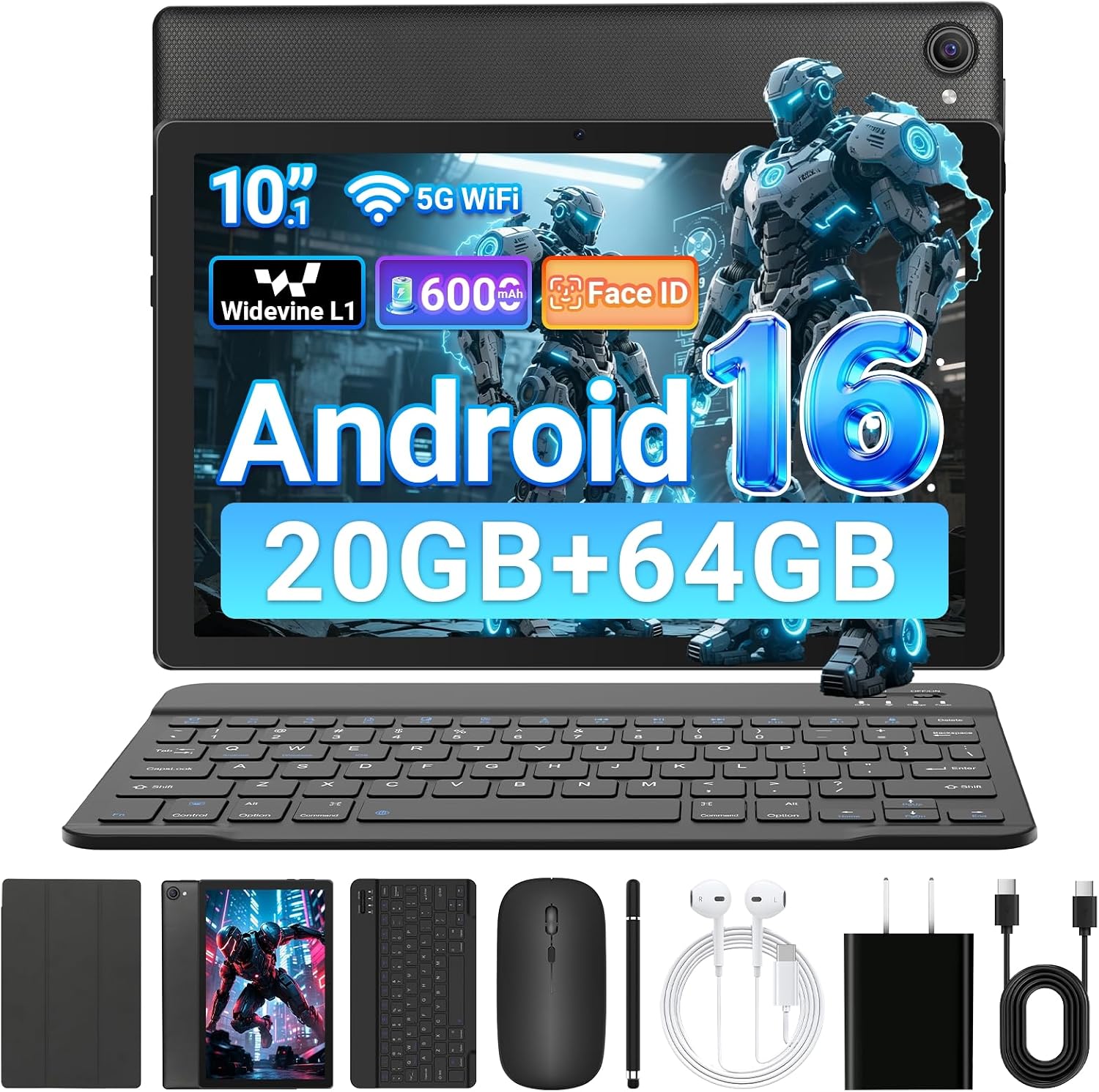 Detalle de Gleeso Tablet Android 16 da 10'' con Tastiera e Accessori: 20GB RAM, 64GB ROM espandibile a 1TB