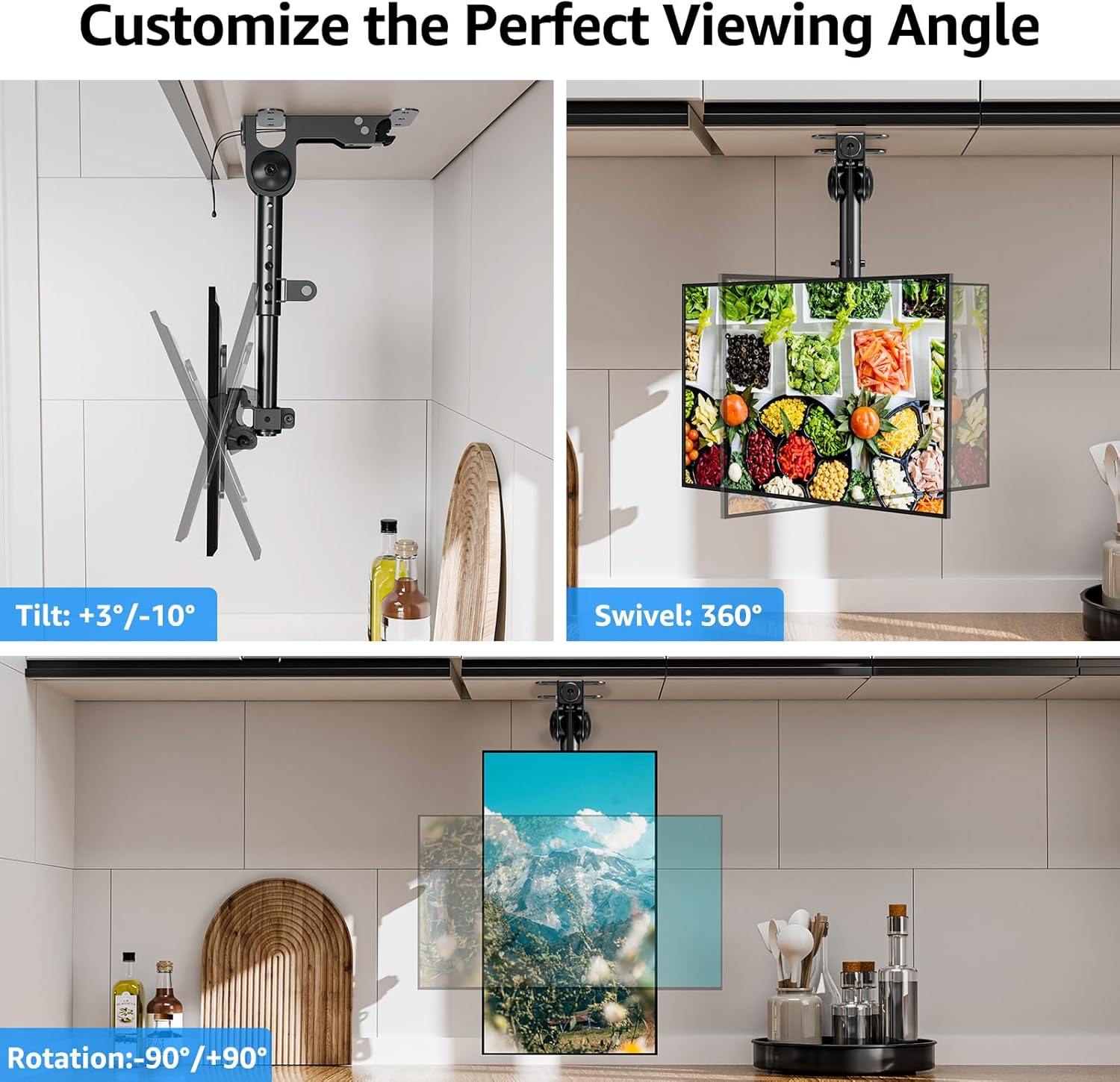 Detalle de MOUNTUP MU0049-L Flip Down Ceiling TV Mount (13–40") with 360° Swivel & Height Adjustment